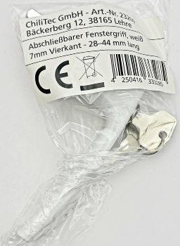 Abschließbarer Fenstergriff, weiß, 2 Schrauben, 2 Schlüssel