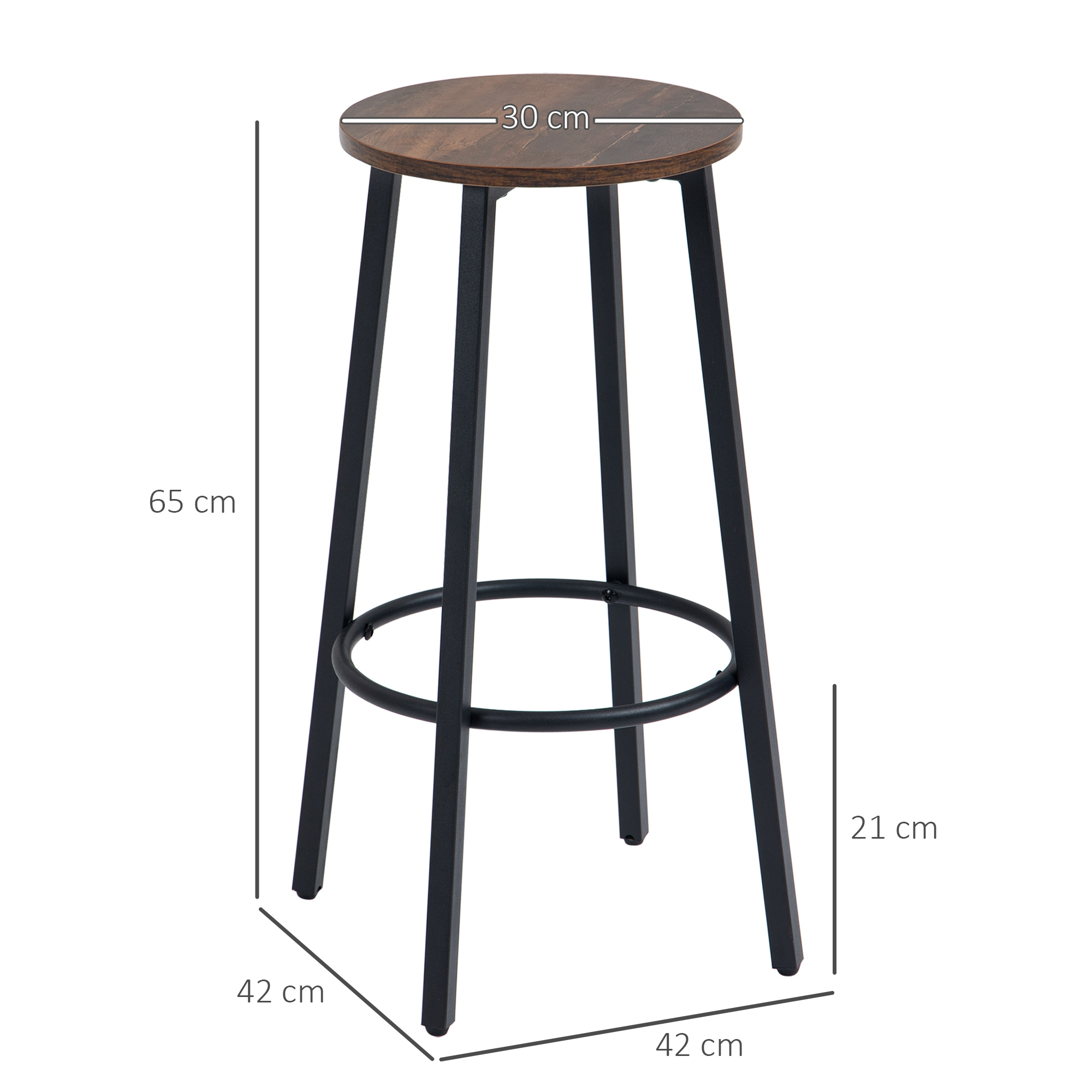 Barhocker-Set aus 2 Barstühlen im Industrial Design, Metallrahmen, Fußstütze, 42 x 42 x 65 cm