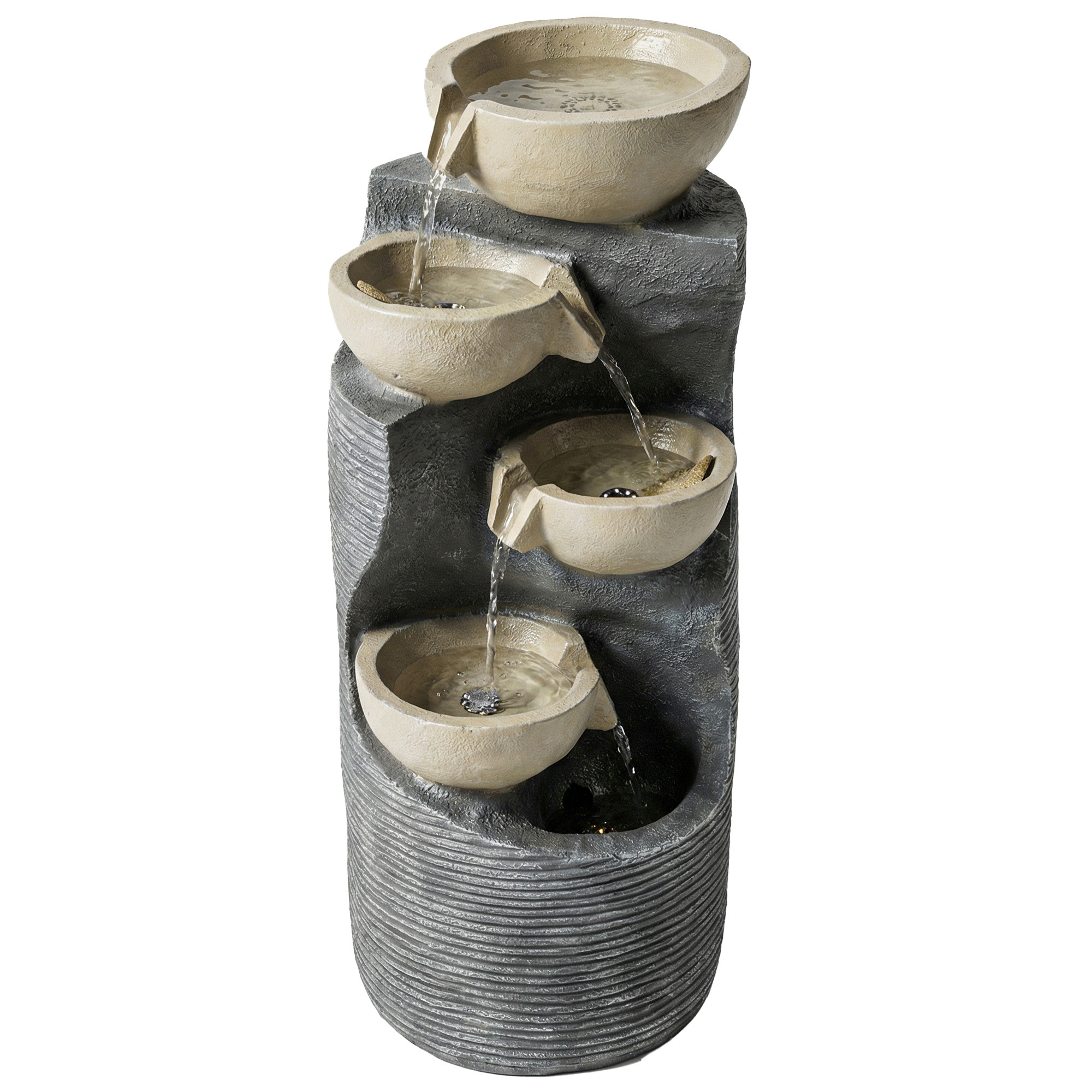 Springbrunnen 5-stufig Gartenbrunnen mit LED Beleuchtung Pumpe Steinoptik, Verstellbar 33 x 31 x 80 cm