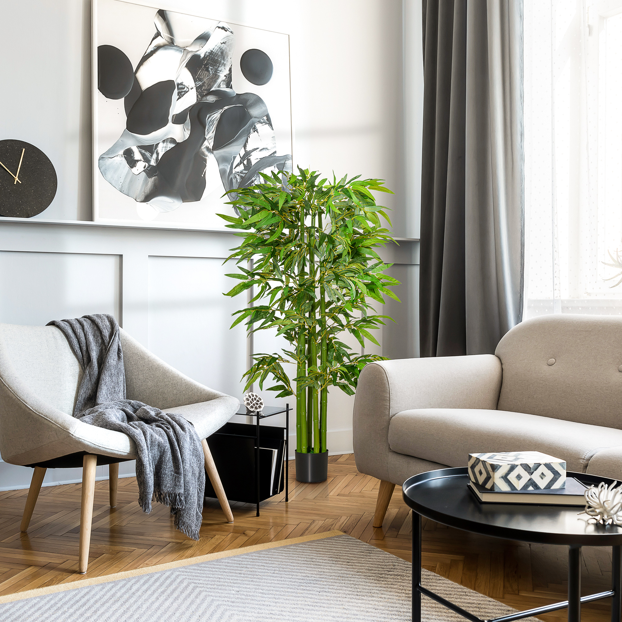 Künstlicher Bambus groß 160 cm Kunstpflanze, Kunstbambus, Plastik Künstliche Pflanzen im Topf, Fake Plant wie echt für Wohnzimmer Schlafzimmer Büro Garten Moderne Dekoration Geschenk