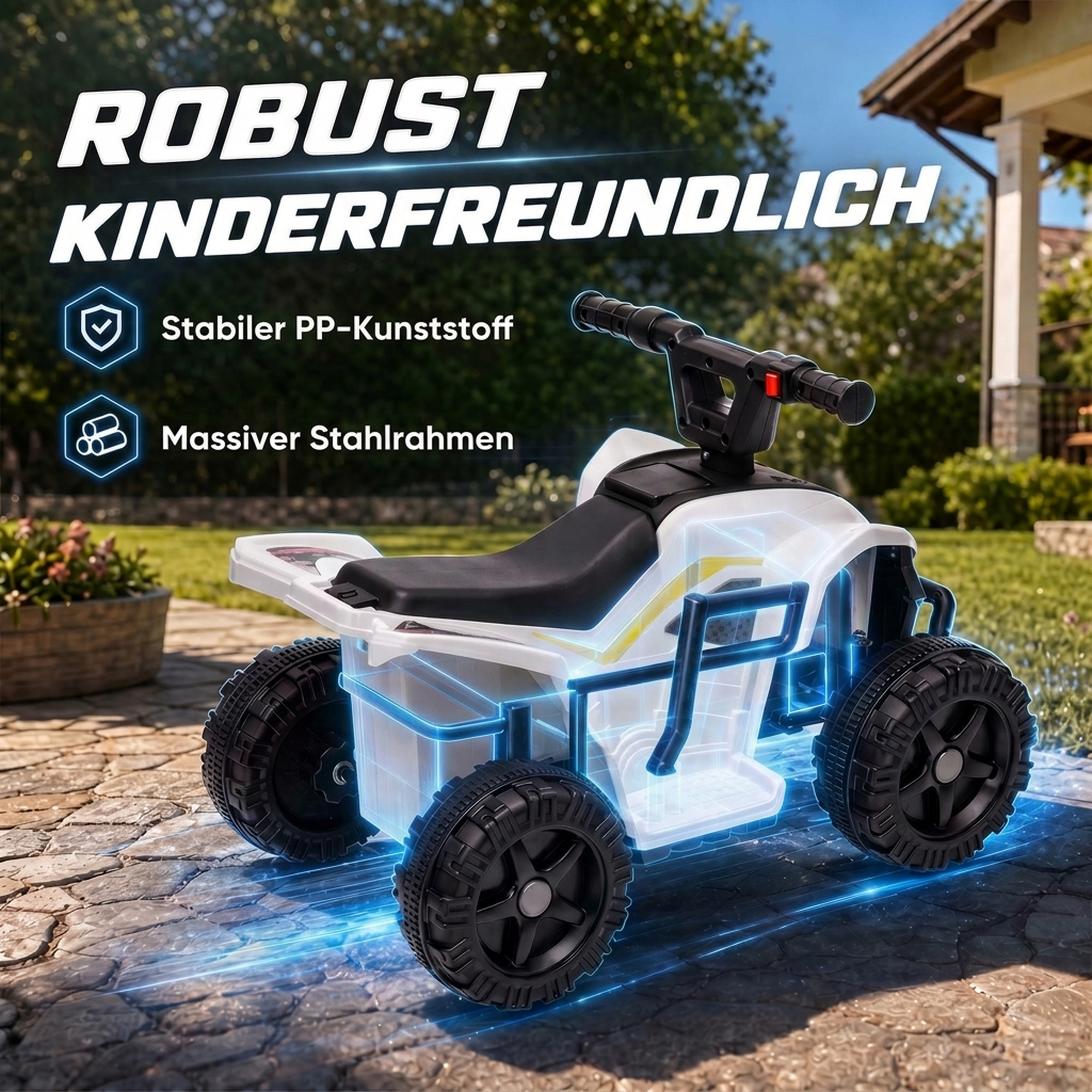 Kinder Quad Elektro 6V Kinderquad mit Lithium-Akku Vorwärtsfunktion Lenkerknopf-Steuerung 1,5-2 Jahre Weiß