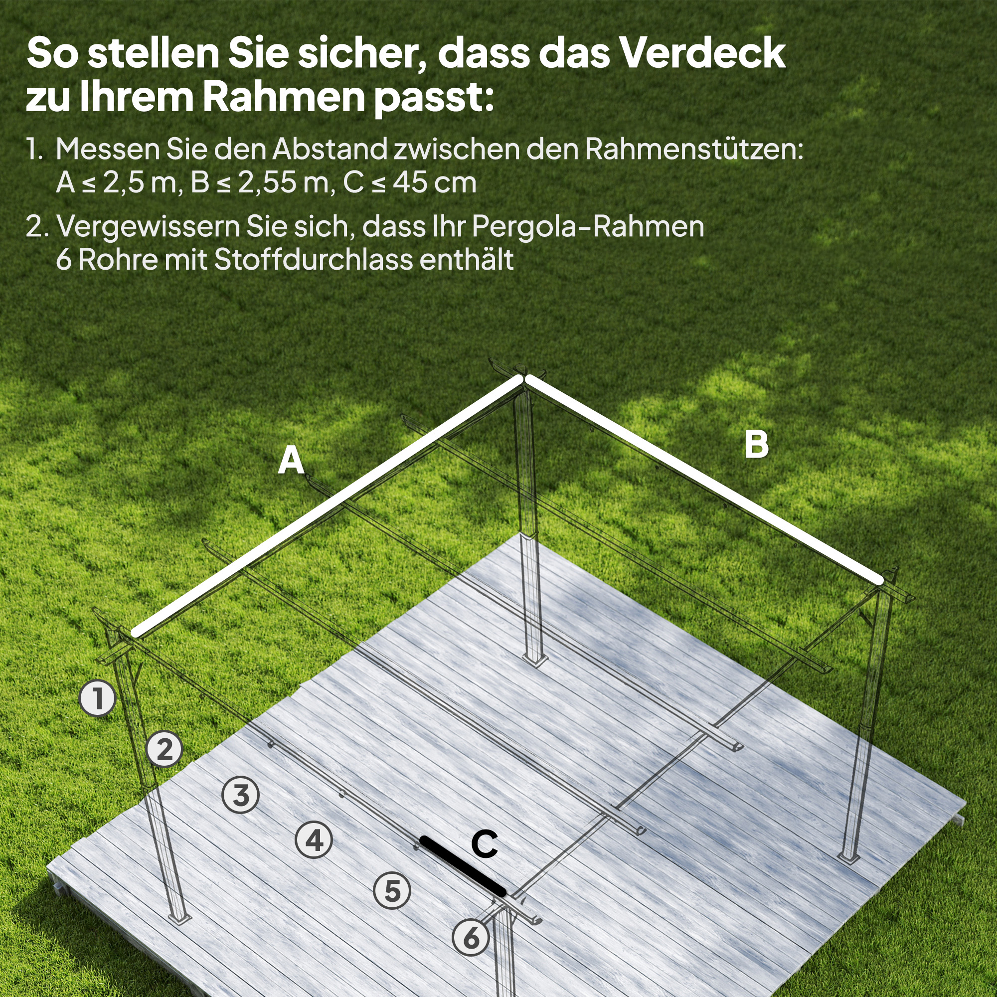 Ersatzdach für 3 x 3 m Pergola, einziehbar, mit Regenabflusslöchern, wetterfest, Polyester, Beige