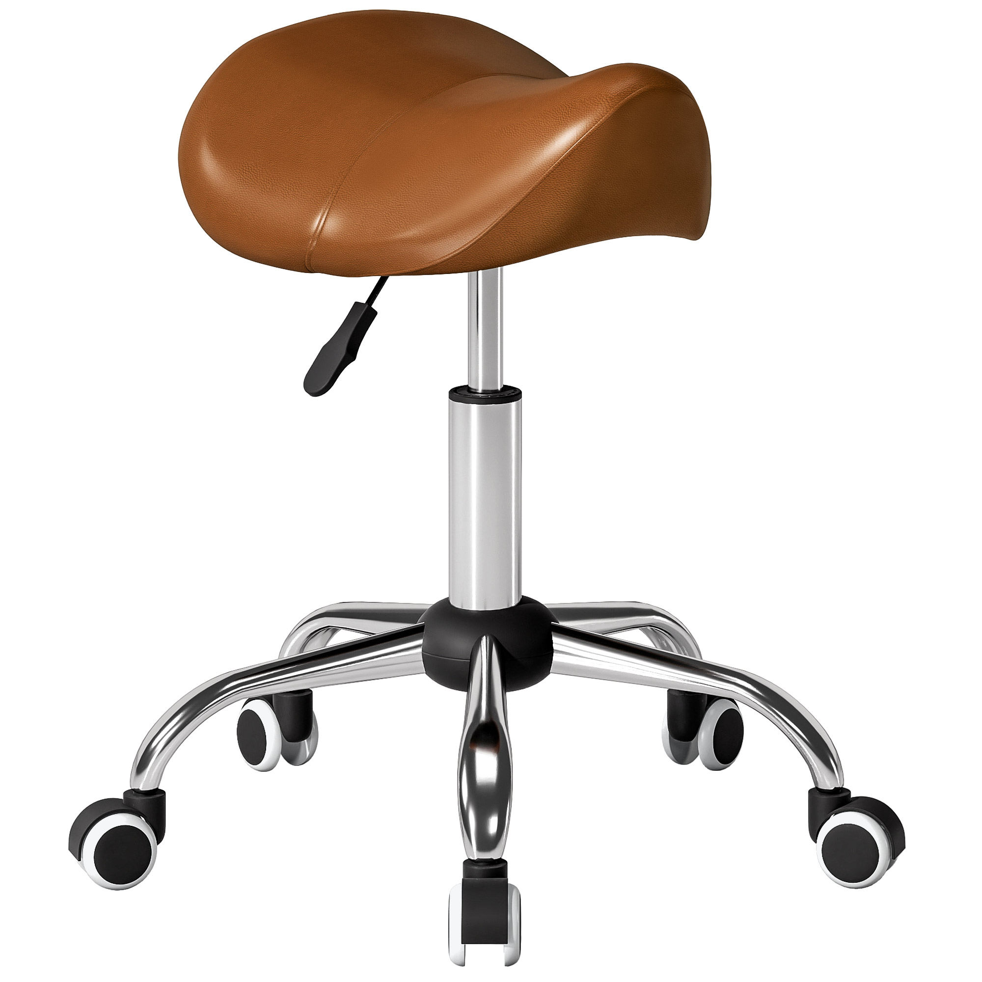 Rollhocker höhenverstellbar Drehhocker 49-61 cm Arbeitshocker drehbar Sattelhocker für Büro Salon Massage Spa Braun