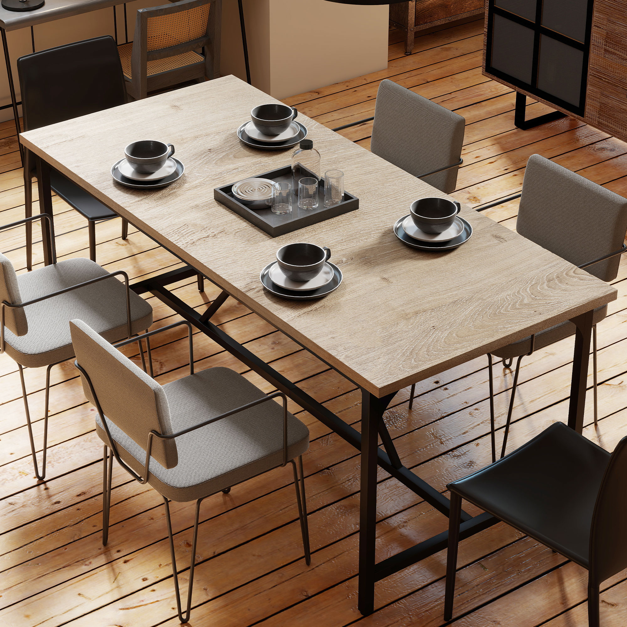 Esstisch für 6-8 Personen Moderner Rechteckiger Küchentisch mit Holzoptik, 180 x 80 x 75,5 cm, Natur