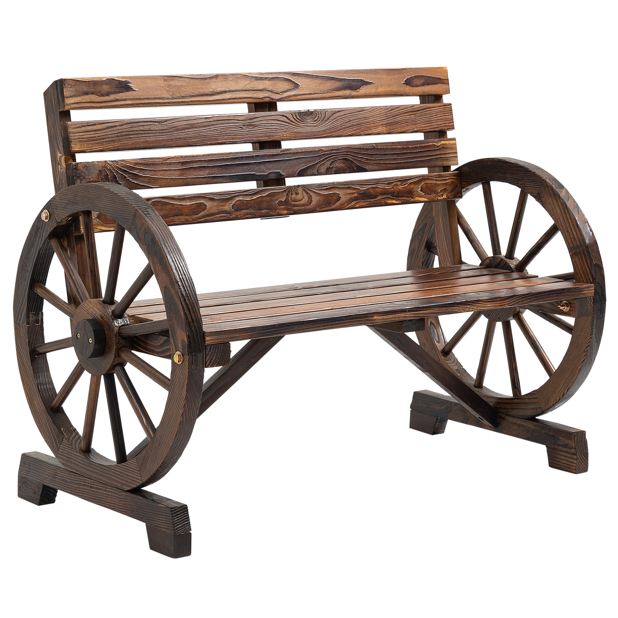 Gartenbank, Wagenrad-Design, für 2 Personen, Naturholz, dunkelbraun, 105,5 x 56 x 79cm Gartenbank, Wagenrad-Design, für 2 Personen, Naturholz, dunkelbraun, 105,5 x 56 x 79cm