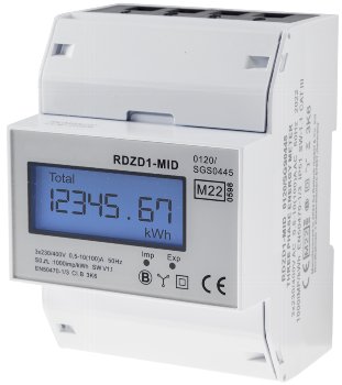 Drehstromzähler MID geeicht / 3-phasig 10A, 230/400V, 4TE, digital LCD