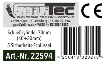 Schließzylinder 70mm (40+30mm), Profil-Zylinder, 5 Sicherheits-Schlüssel