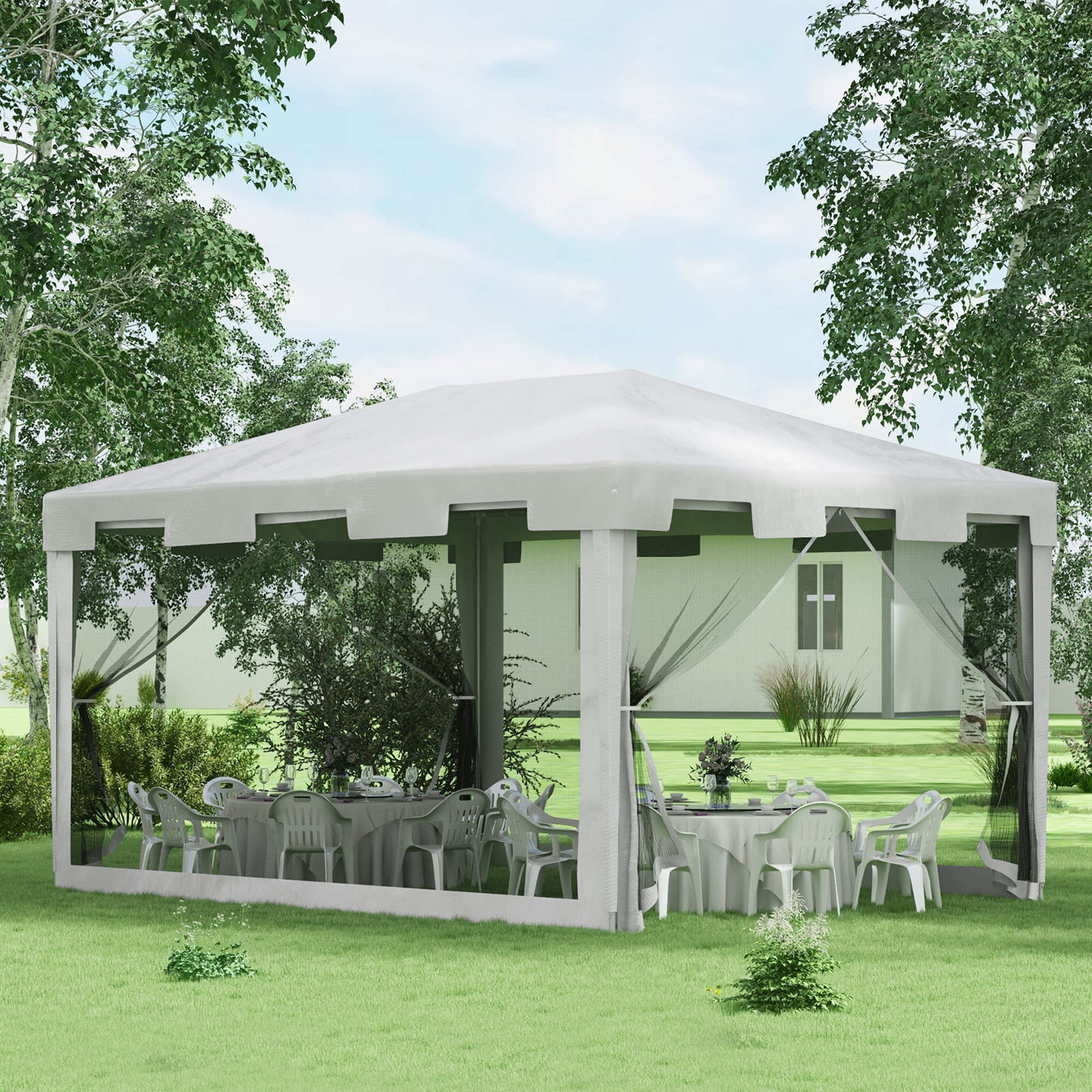 Pavillon Gartenzelt 3 x3 m Pavillon, wetterbeständig, faltbar, 395cm x 295cm x 255 cm, Weiß