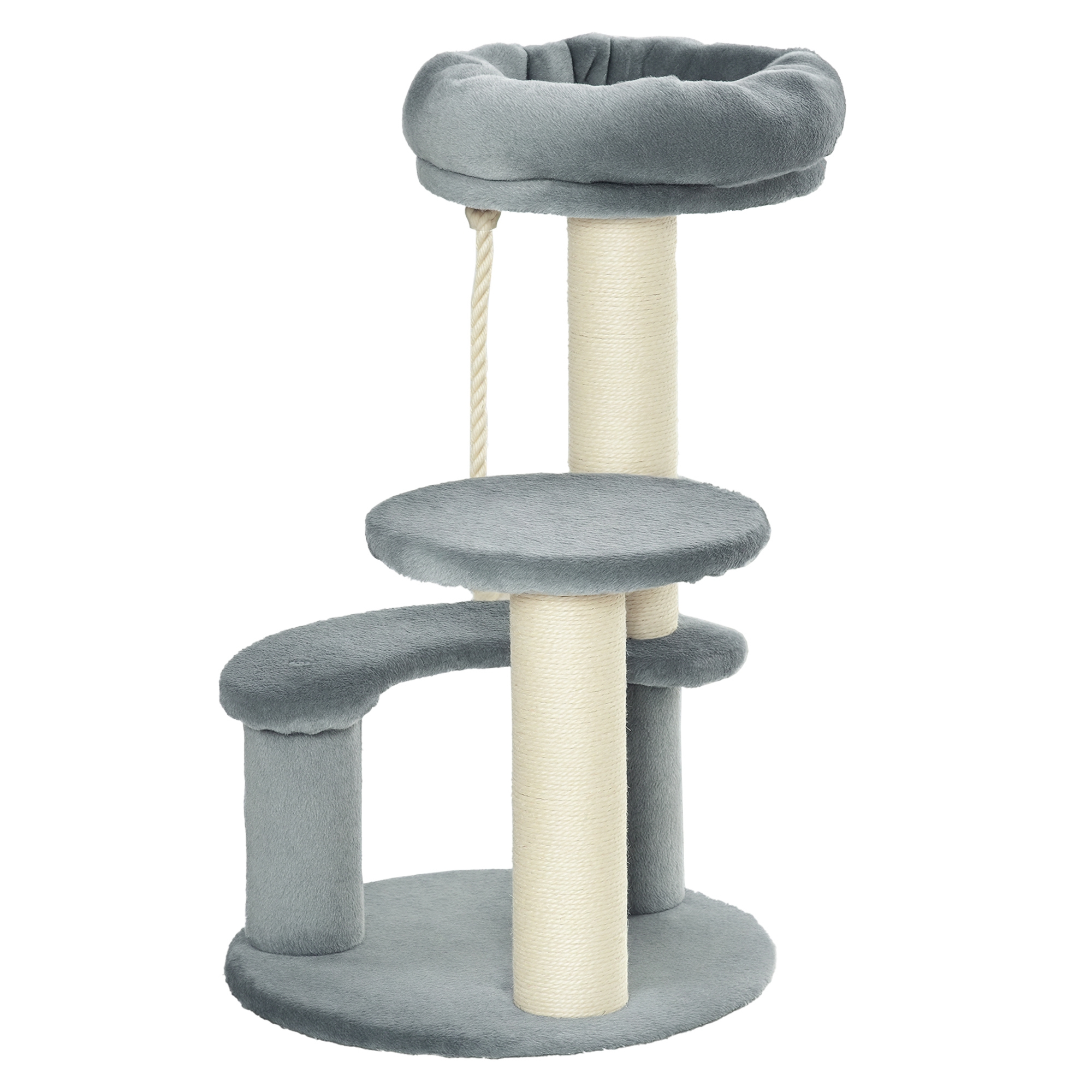 Katzenbaum Kletterbaum mit Hängematte, 3-Stufiger Spielbaum mit Katzenbett Katzenkratzbaum mit Sitzplattform, Sisalsäulen, Grau Ø40 x H65 cm Katzenbaum Kletterbaum mit Hängematte, 3-Stufiger Spielbaum mit Katzenbett Katzenkratzbaum mit Sitzplattform, Sisalsäulen, Grau Ø40 x H65 cm
