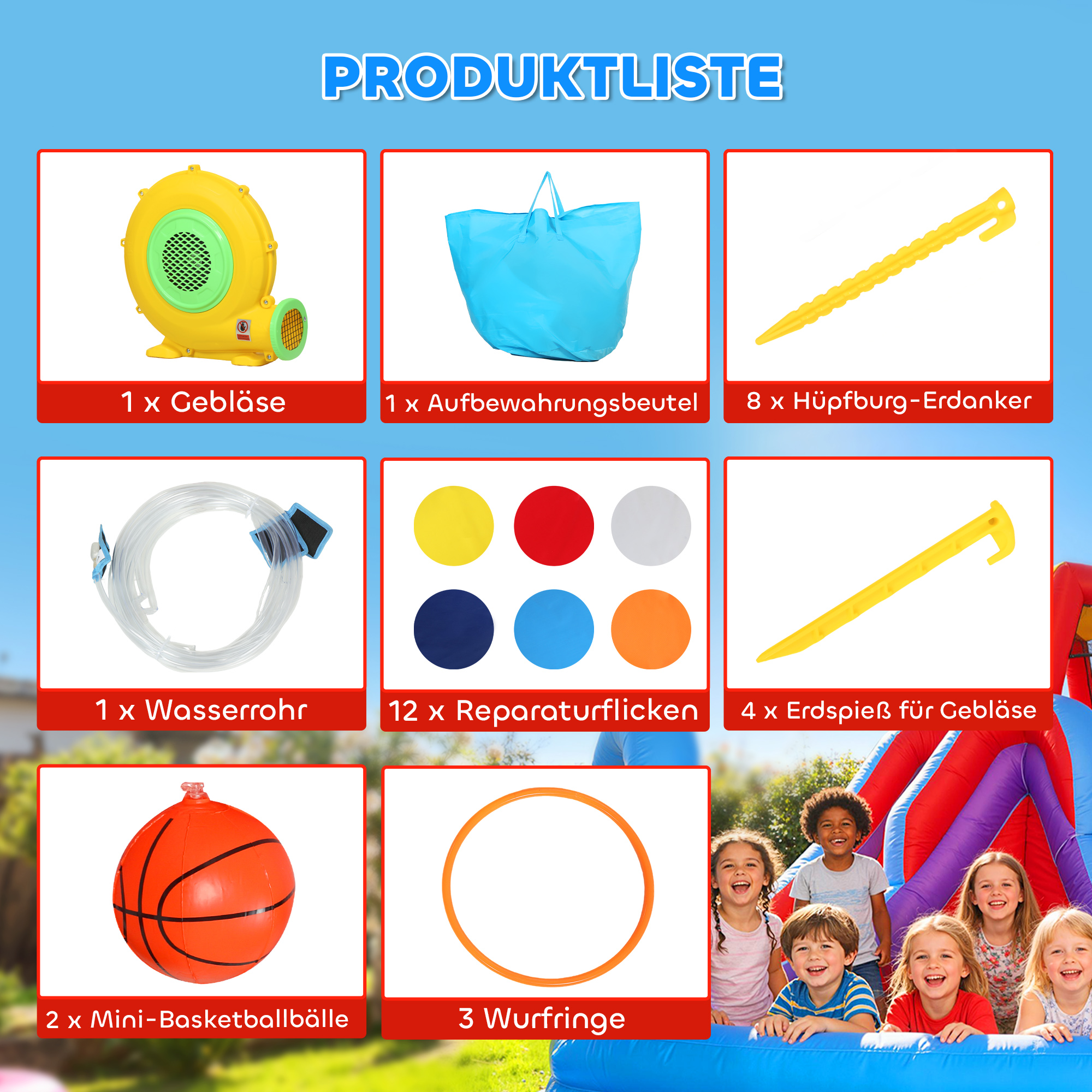 8-in-1 Hüpfburg mit Gebläse Rutsche Planschbecken Trampolin Kletterwand für Indoor Outdoor 350x325x210cm Mehrfarbig