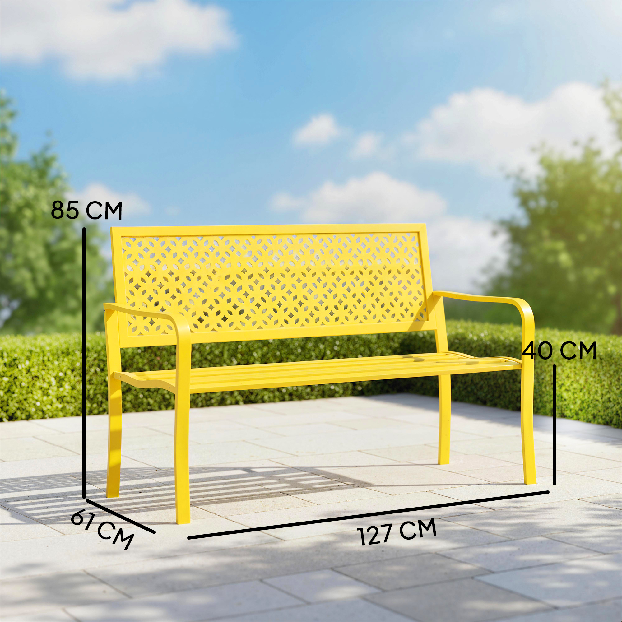 Gartenbank 2-Sitzer Metall wetterfest Outdoor Sitzbank mit rostbeständiger Rückenlehne, Geometrisch bis 240 kg