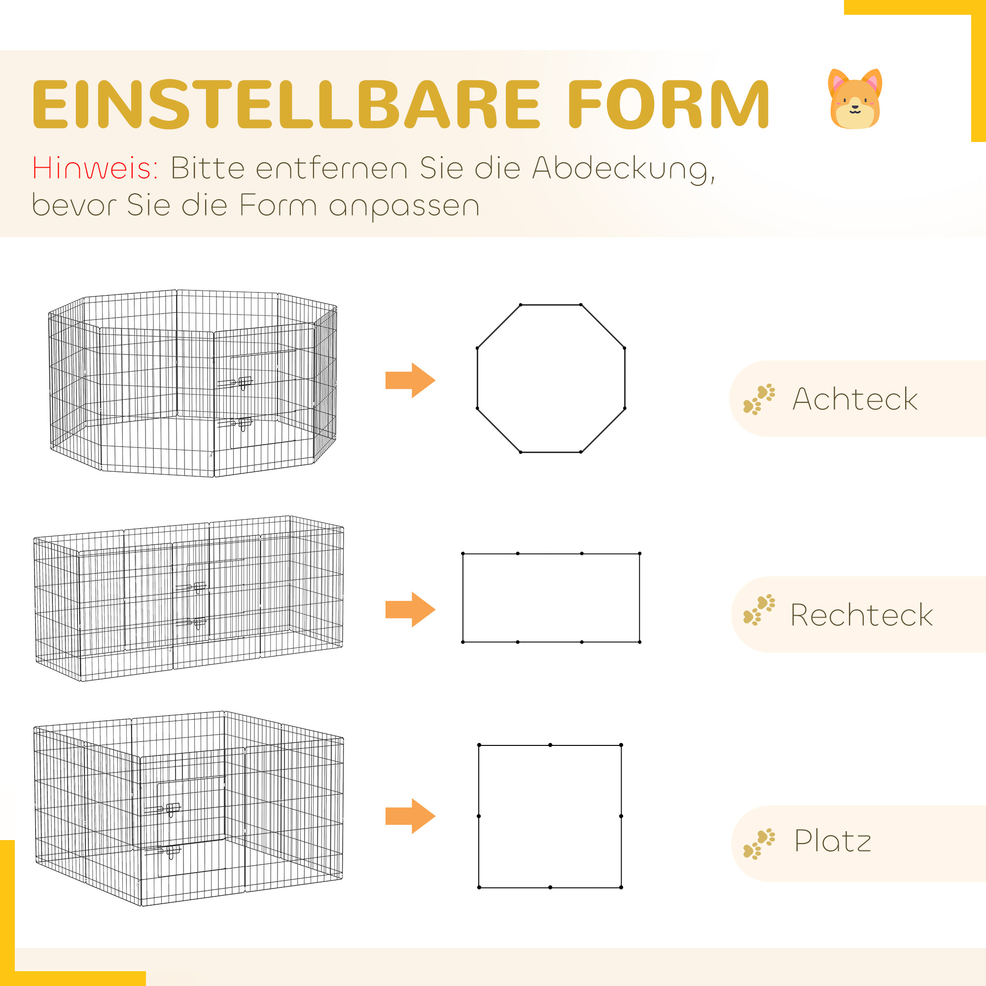 Welpenauslauf, 76 cm hoch/ca. 2,5 m², 8 Paneele, Bodenplane, Kombi-Dachplane