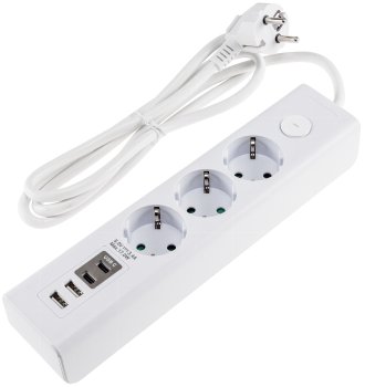 Steckdosenleiste mit Ladebuchsen für USB / USB-A /USB-C,3-fach, weiß, 1,5m Kabel