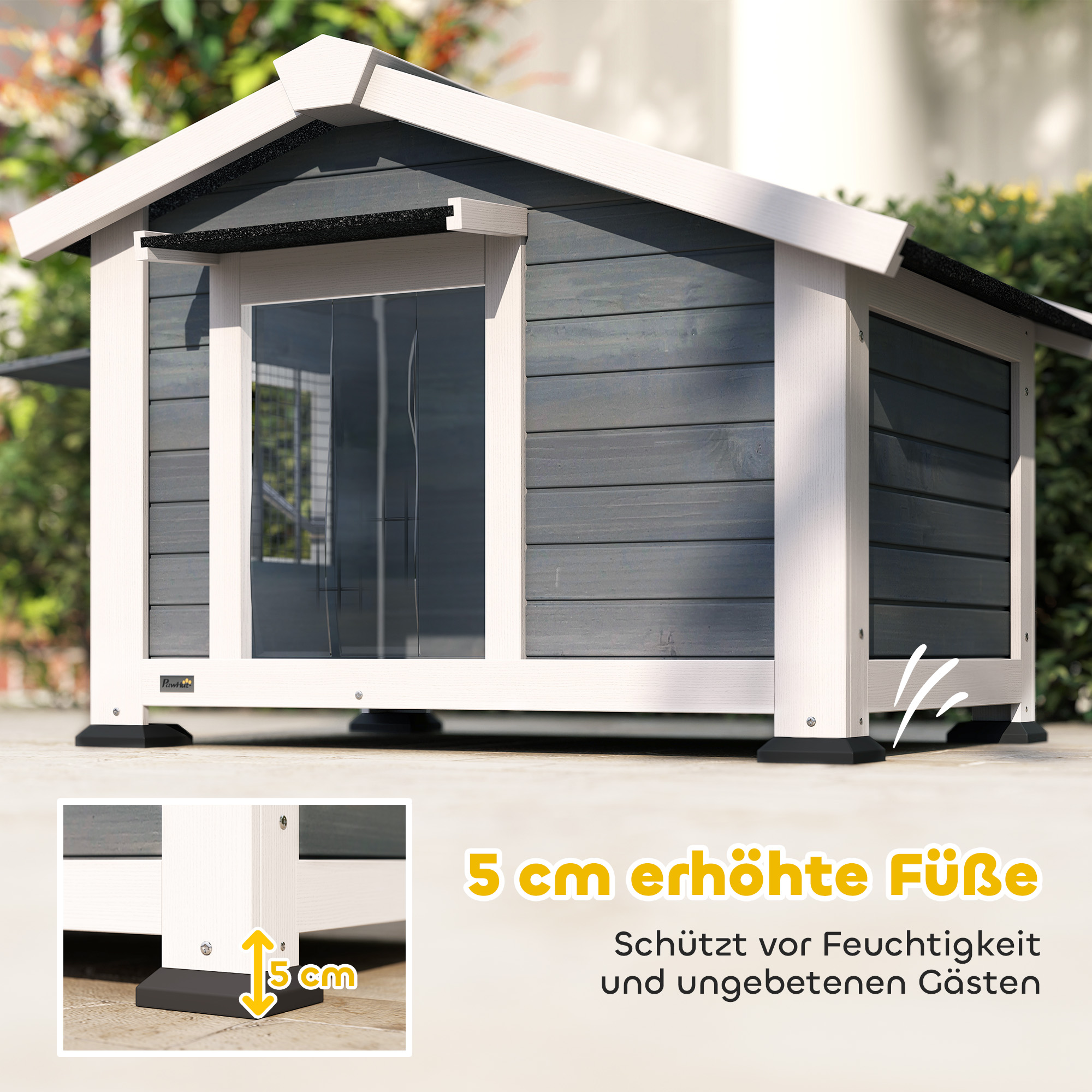 Hundehütte wetterfestes Hundehaus aus Holz mit herausnehmbarem Boden Asphaltdach öffnendem Fenster 98x76x69,5 cm Grau