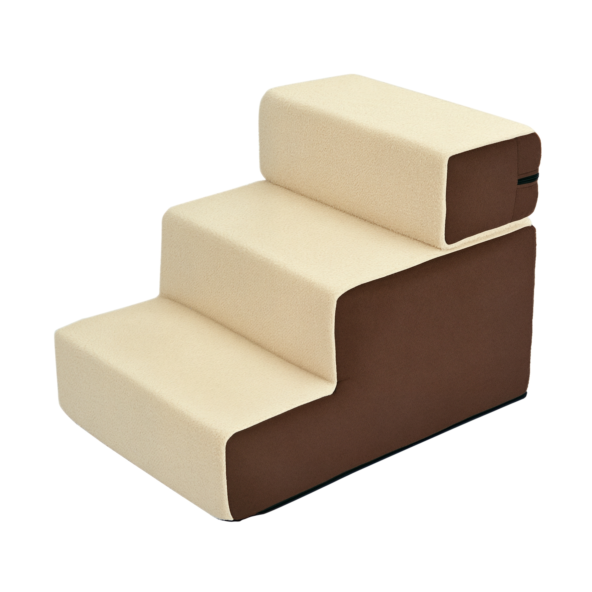 Haustiertreppe Hundetreppe Katzentreppe 3 Stufen für Katzen und Hunde Plüsch Beige 54 x 40 x 39cm