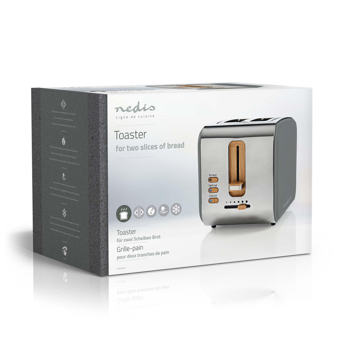 Toaster | Soft Touch Serie | 2 Brotscheiben | 2 Steckplätze | Bräunungsstufen: 6 | Auftaufunktion | Grau
