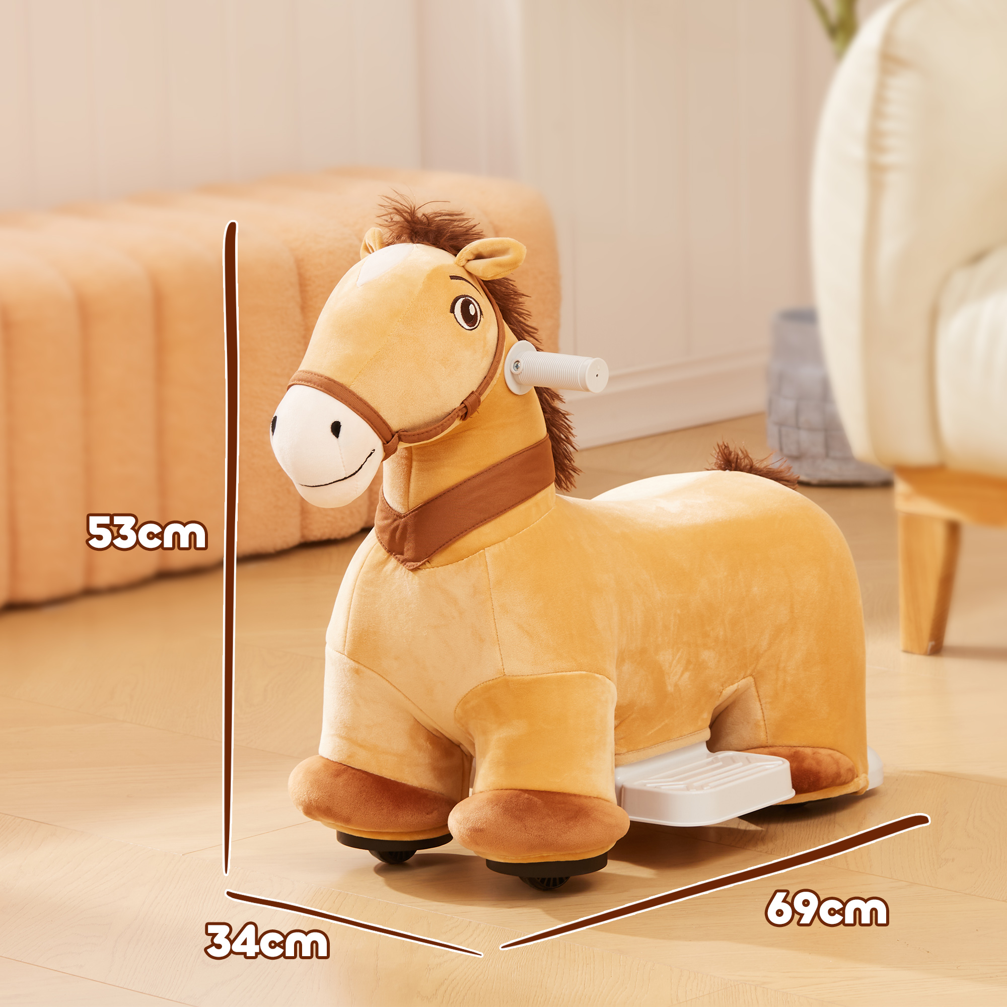 6V Reitpferd für Kinder, Batteriebetrieb, Mit Musikfunktion und Vorwärtsbewegung, 18-36 Monate, Braun