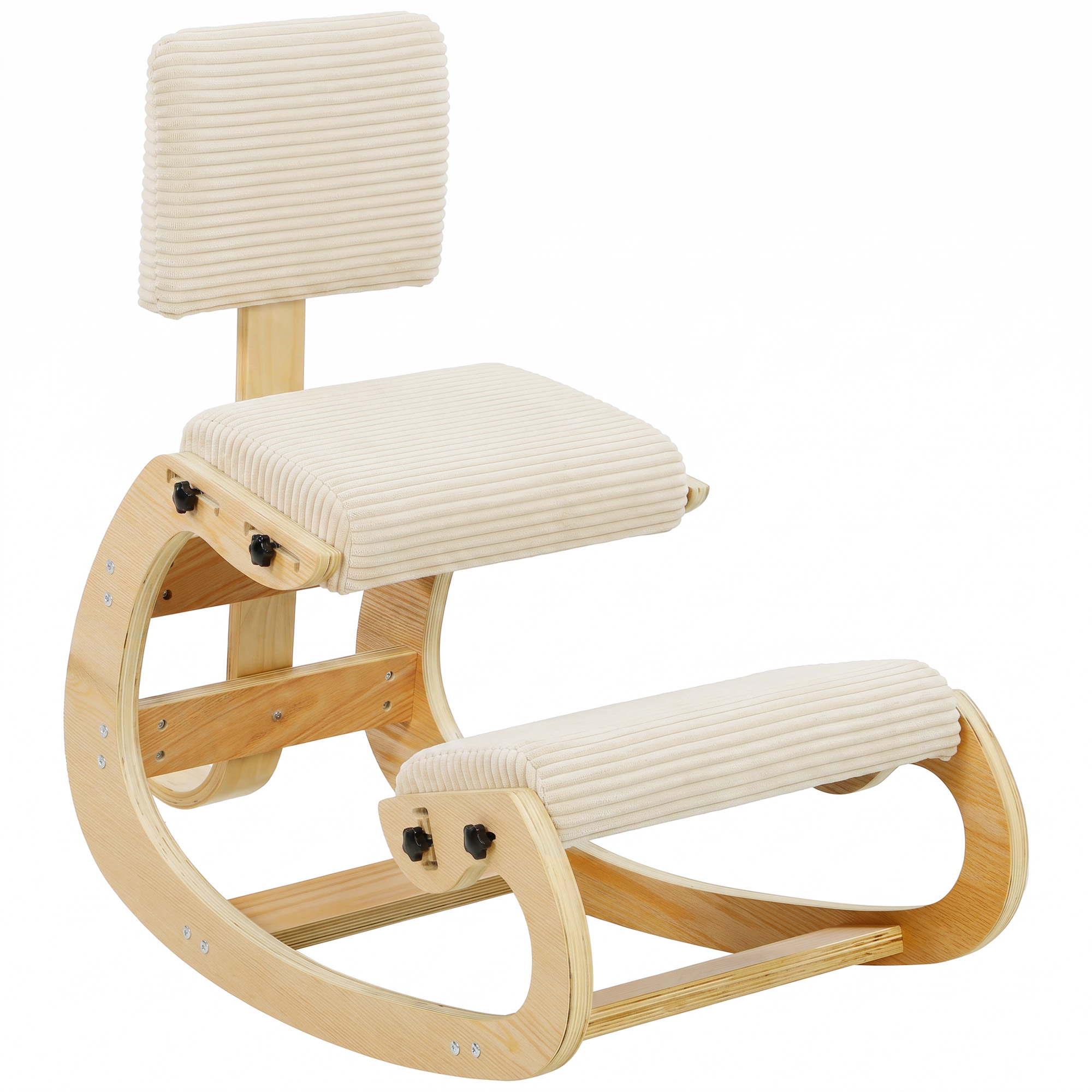 Ergonomischer Kniestuhl, Kniehocker mit Rückenlehne, Cord-Optik, Bürostuhl für Zuhause, Büro, Meditation, Cremeweiß
