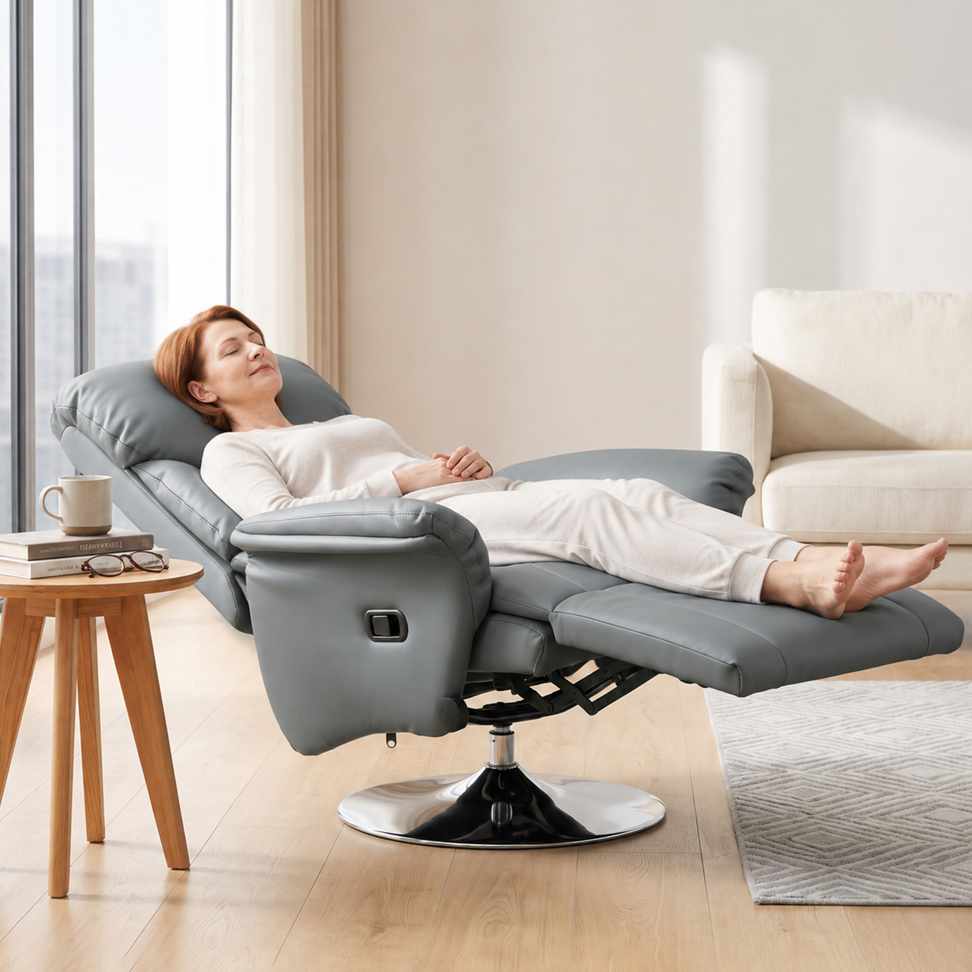 Relaxsessel, Liegefunktion, Lederoptik, Fußstütze, bis 120 kg, 78 x 80 x 109 cm, Grau