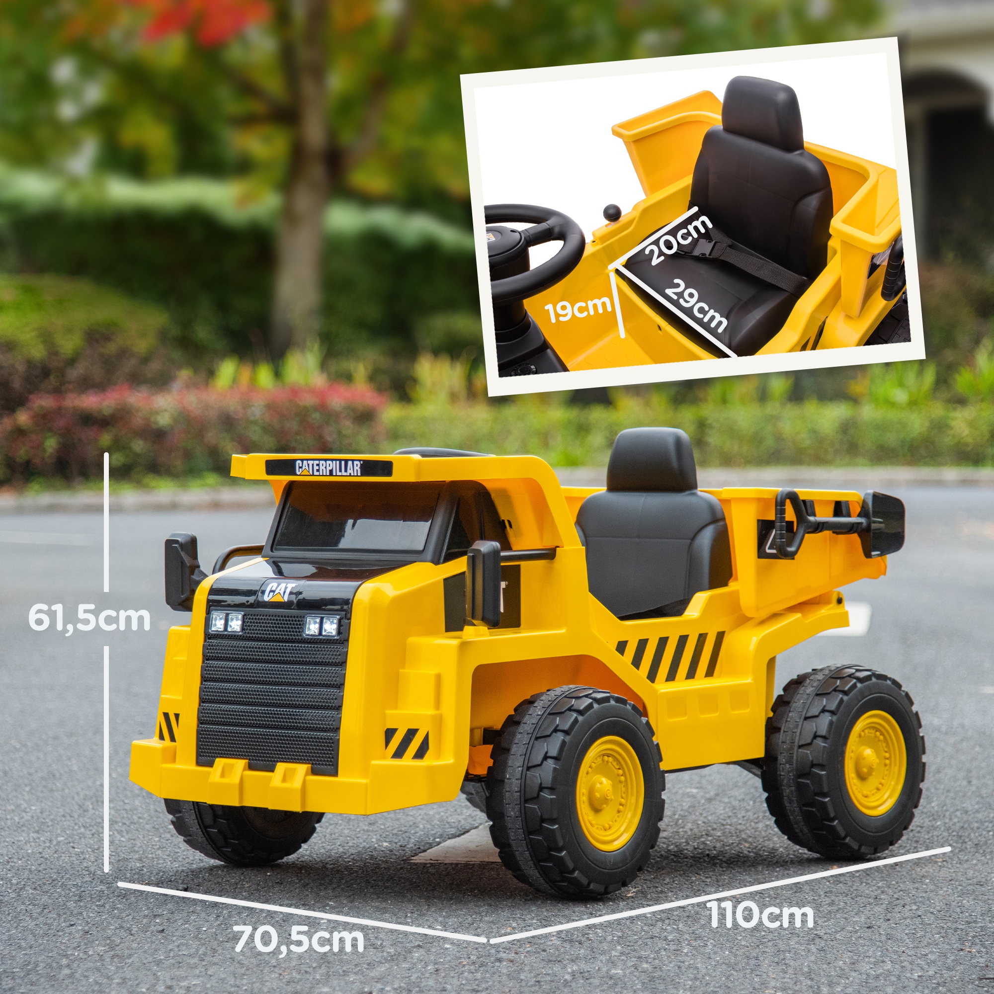 Elektro-Kinderbagger, Caterpillar Kipplaster, 3-5 km/h, mit Fernsteuerung, 3-6 Jahre, Gelb