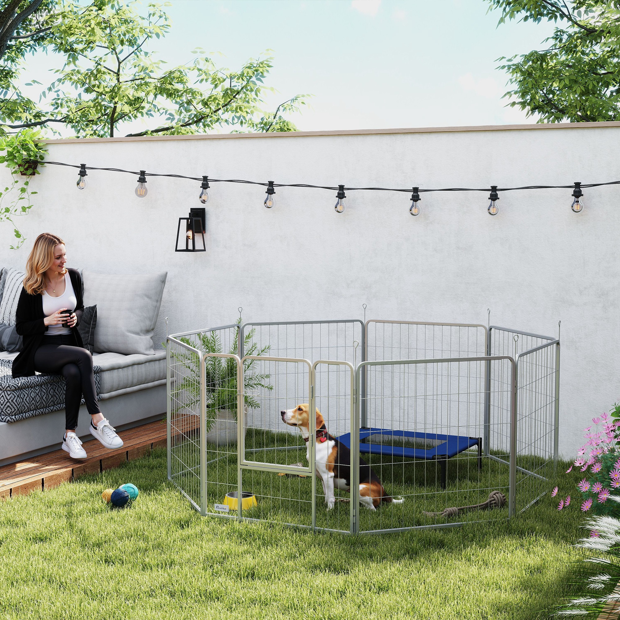 Haustiergehege, Hundezaun, Haustierspielplatz, flexibel anpassbar, rostfreier Stahl