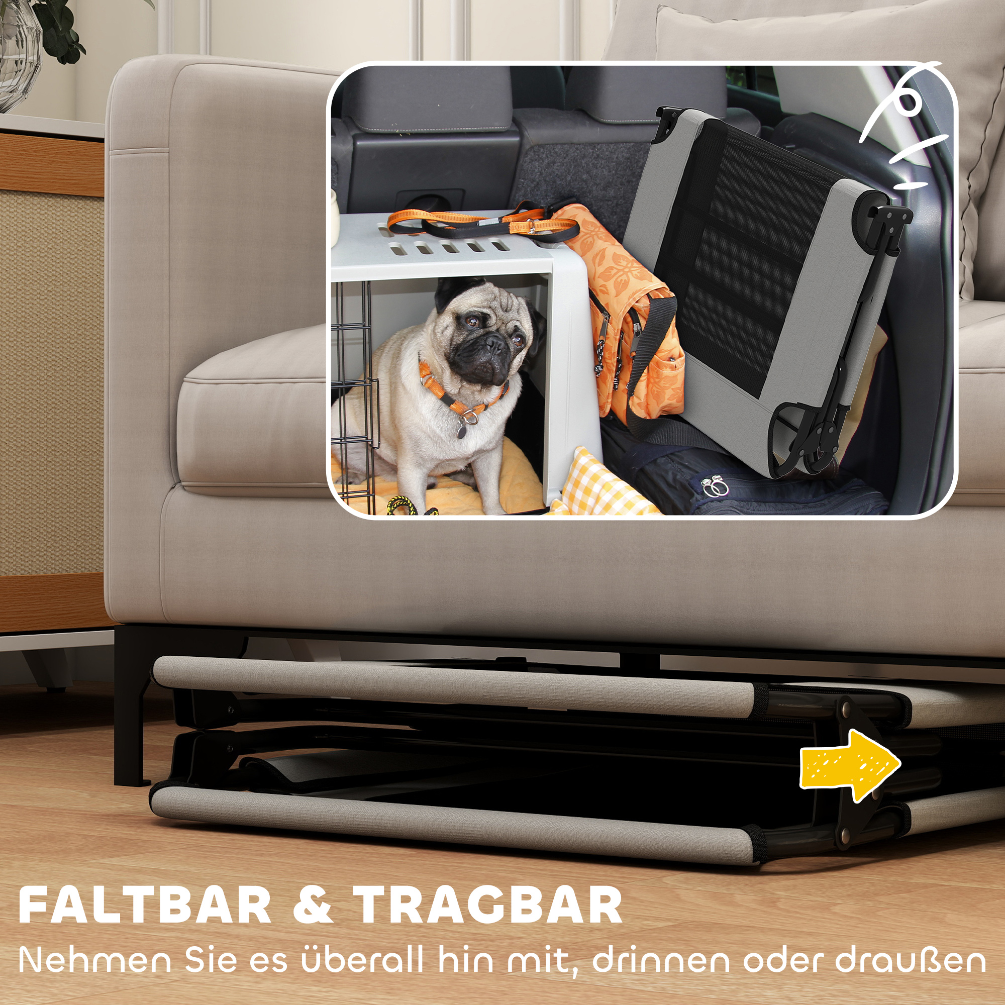 Tragbares erhöhtes Hundebett, erhöhtes Haustierbett mit atmungsaktivem Netz, für große Hunde, Hellgrau