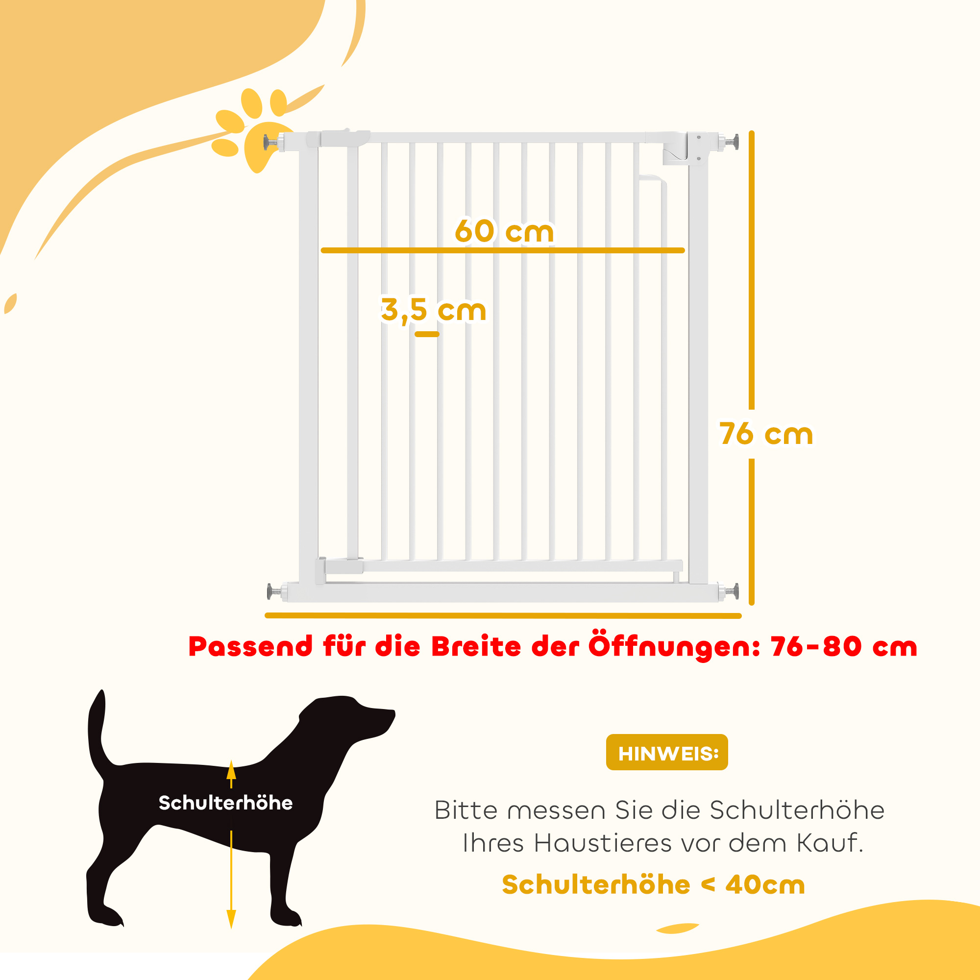 Treppenschutzgitter Absperrgitter ohne Bohren mit automatische Schließung für Kinder Küche Treppe 76-80 x 76 cm Weiß