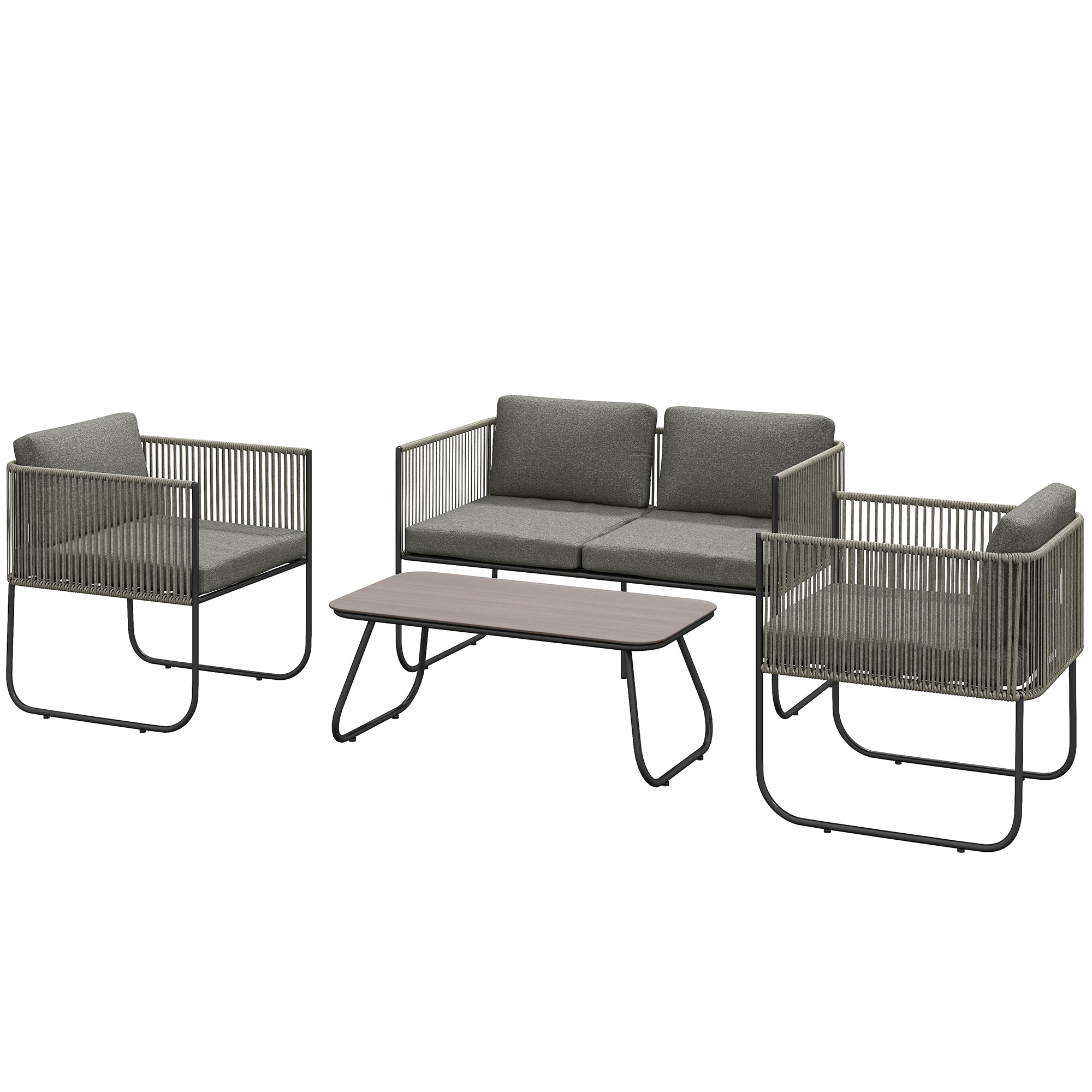 Gartenmöbel Set aus Polyrattan Lounge-Set mit Sofa Sessel Tisch Kissen wetterfest 116 x 60 x 69 cm Braun+Dunkelgrau Gartenmöbel Set aus Polyrattan Lounge-Set mit Sofa Sessel Tisch Kissen wetterfest 116 x 60 x 69 cm Braun+Dunkelgrau