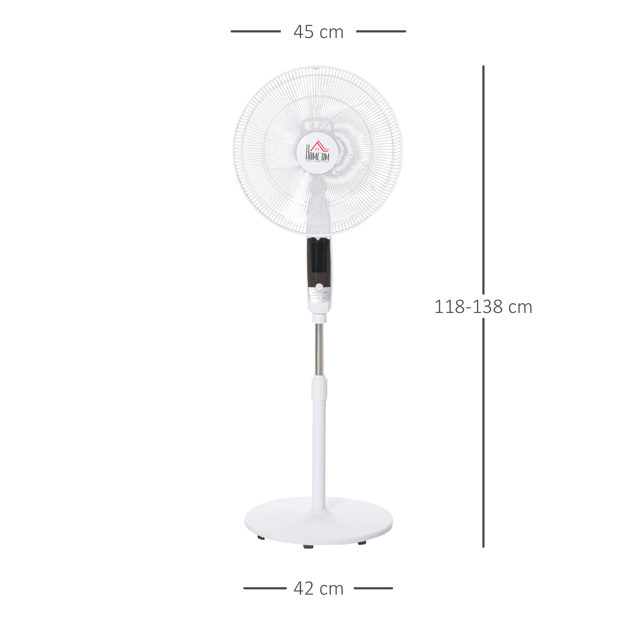 Standventilator, 3 Geschwindigkeiten, 3 Modi, Timer, Fernbedienung, 45 x 42 x 118-138 cm, Weiß