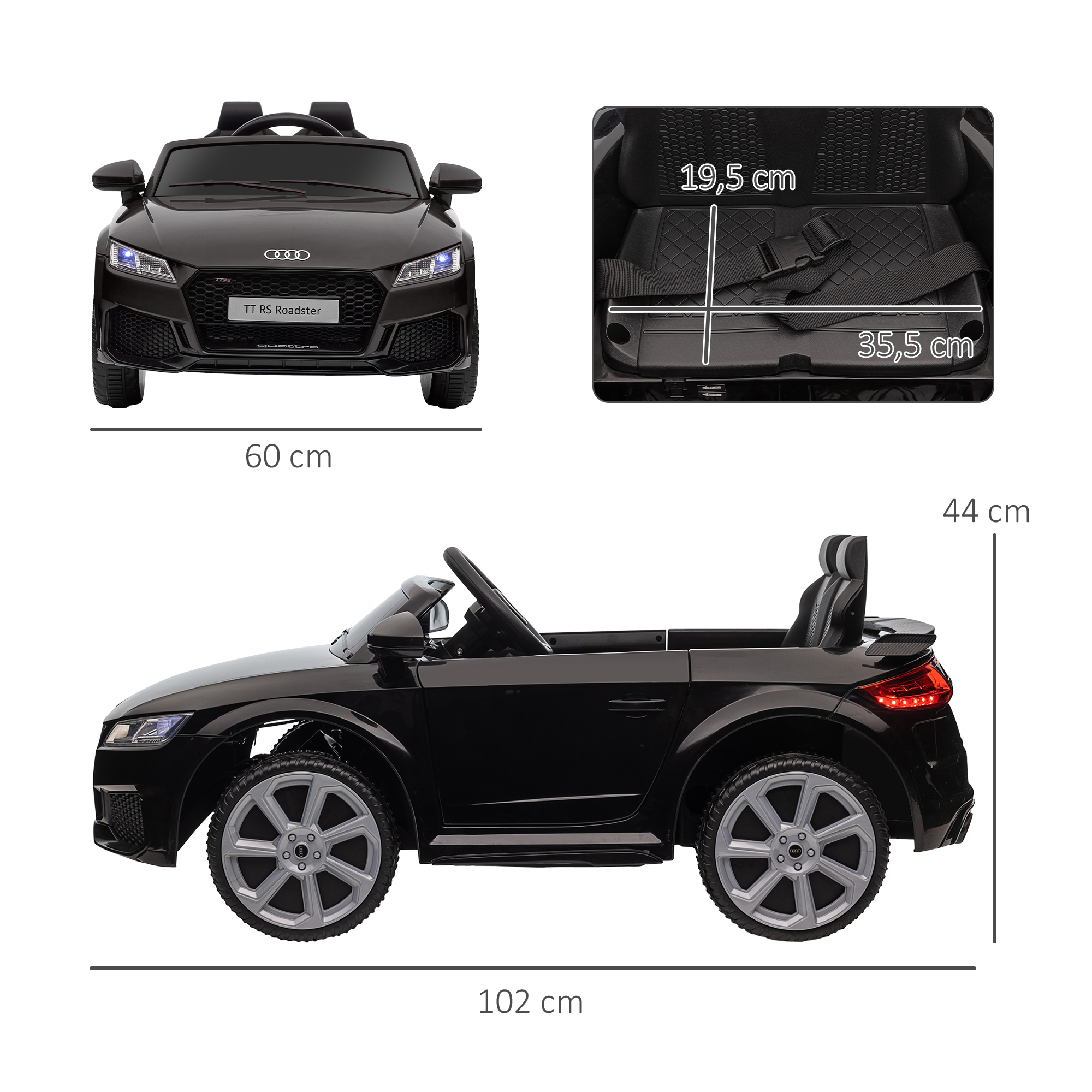 Kinderfahrzeug Audi TT RS Roadster, 3 km/h, Fernbedienung, LED, USB, schwarz