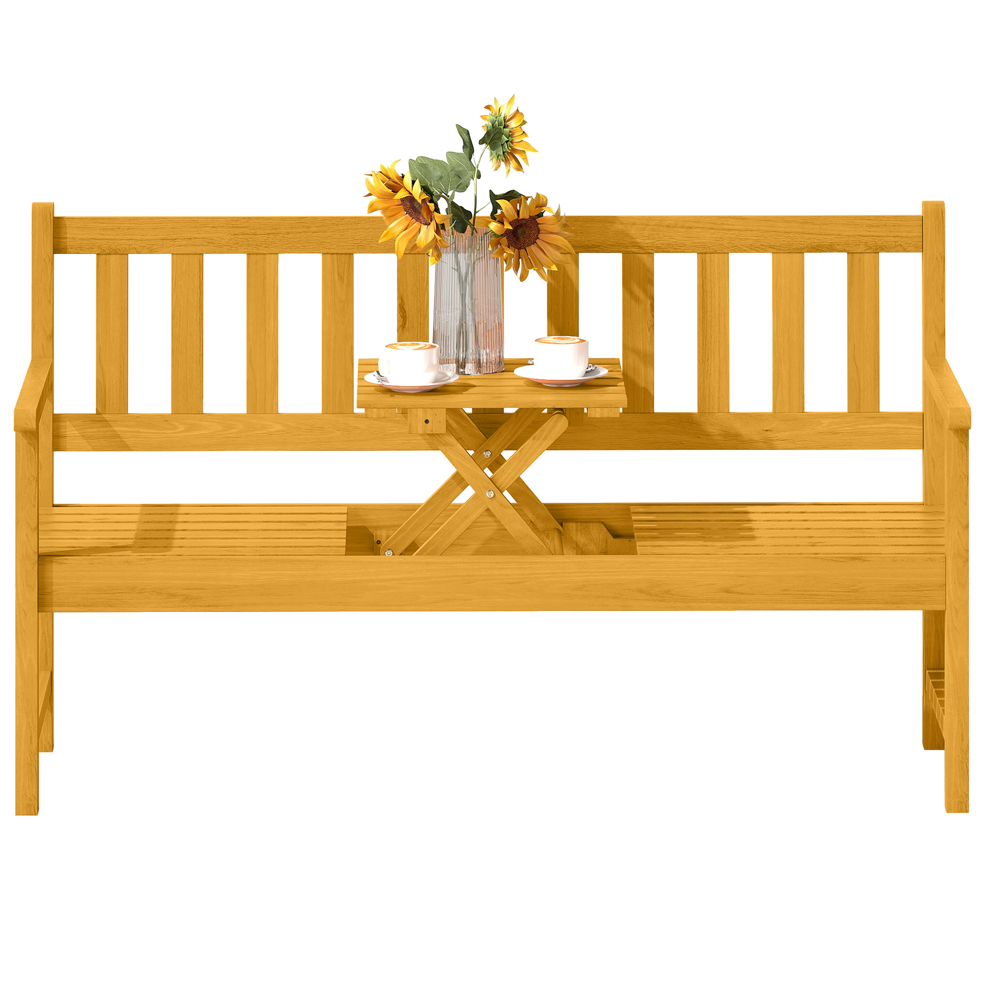 2-Sitzer Gartenbank Holz, wetterfest Sitzbank mit Rücken- & Armlehnen 320kg belast 149x56,5x89cm, Teak