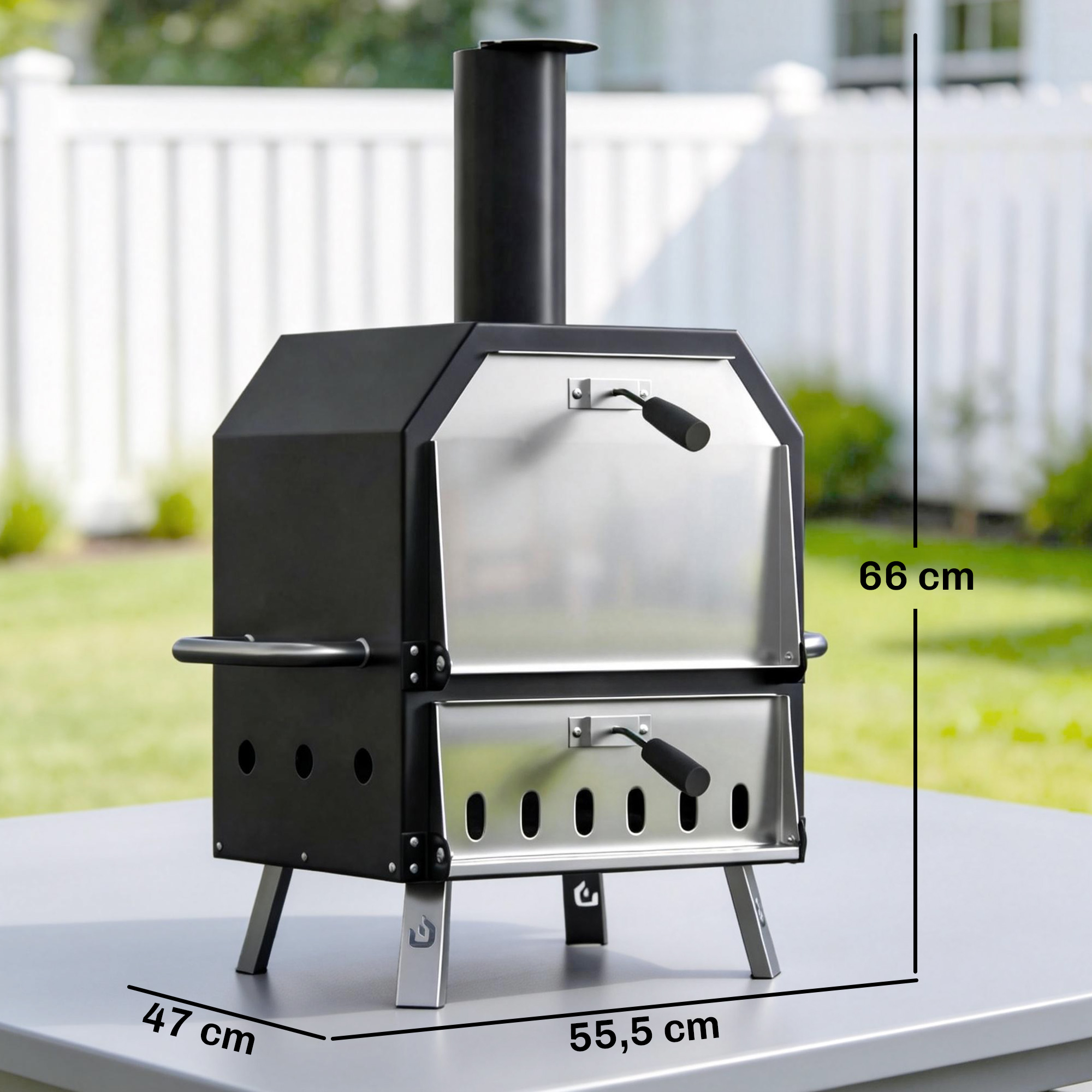 Outdoor-Pizzaofen, holzbefeuerter Pizza-Ofen Edelstahl, 2 Ebenen, Backofen mit Pizzastein