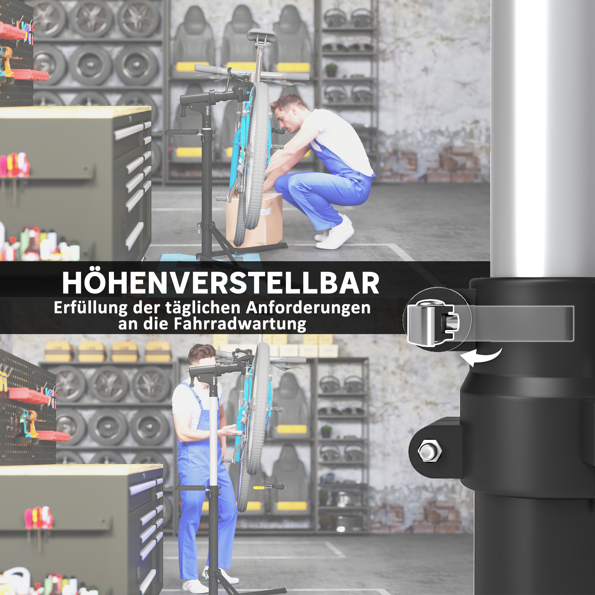 Fahrrad-Reparatur-Ständer, Halter für Fahrräder zum Warten und Reparieren, 40 kg belastbar, höhenverstellbar, Schwarz