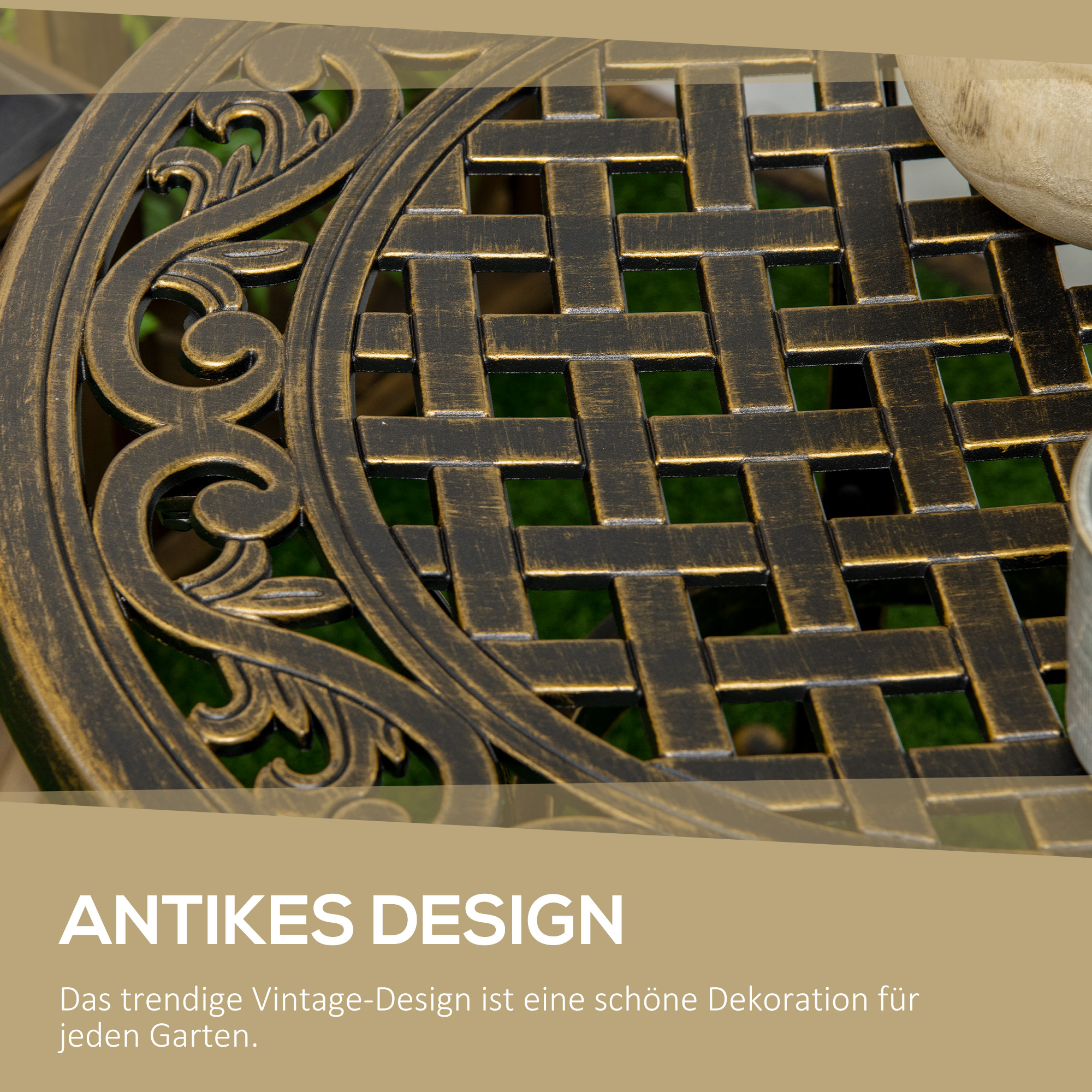 Beistelltisch Garten wetterfester Gartentisch mit Gussaluminiumrahmen, rund 60kg belastbar Ø60x52,5H cm