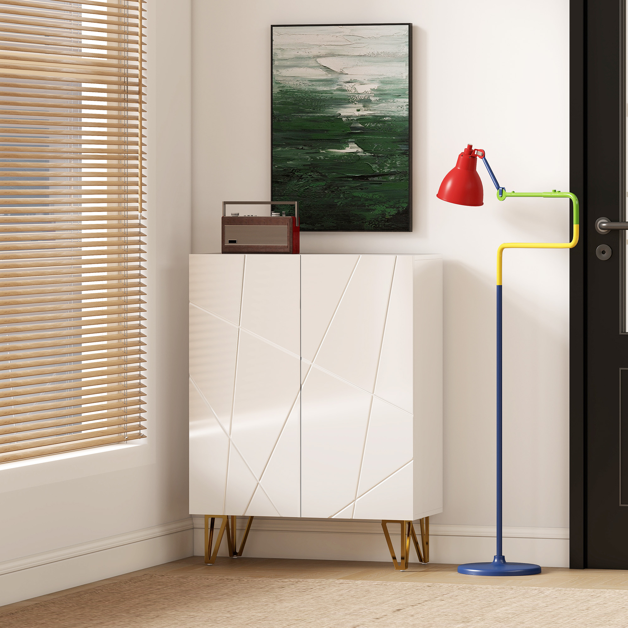 Schuhschrank mit 2 Türen, Schuhregal, Schuhaufbewahrung mit 3 Verstellbaren Ablagen 72 x 31,5 x 95 cm, Weiß