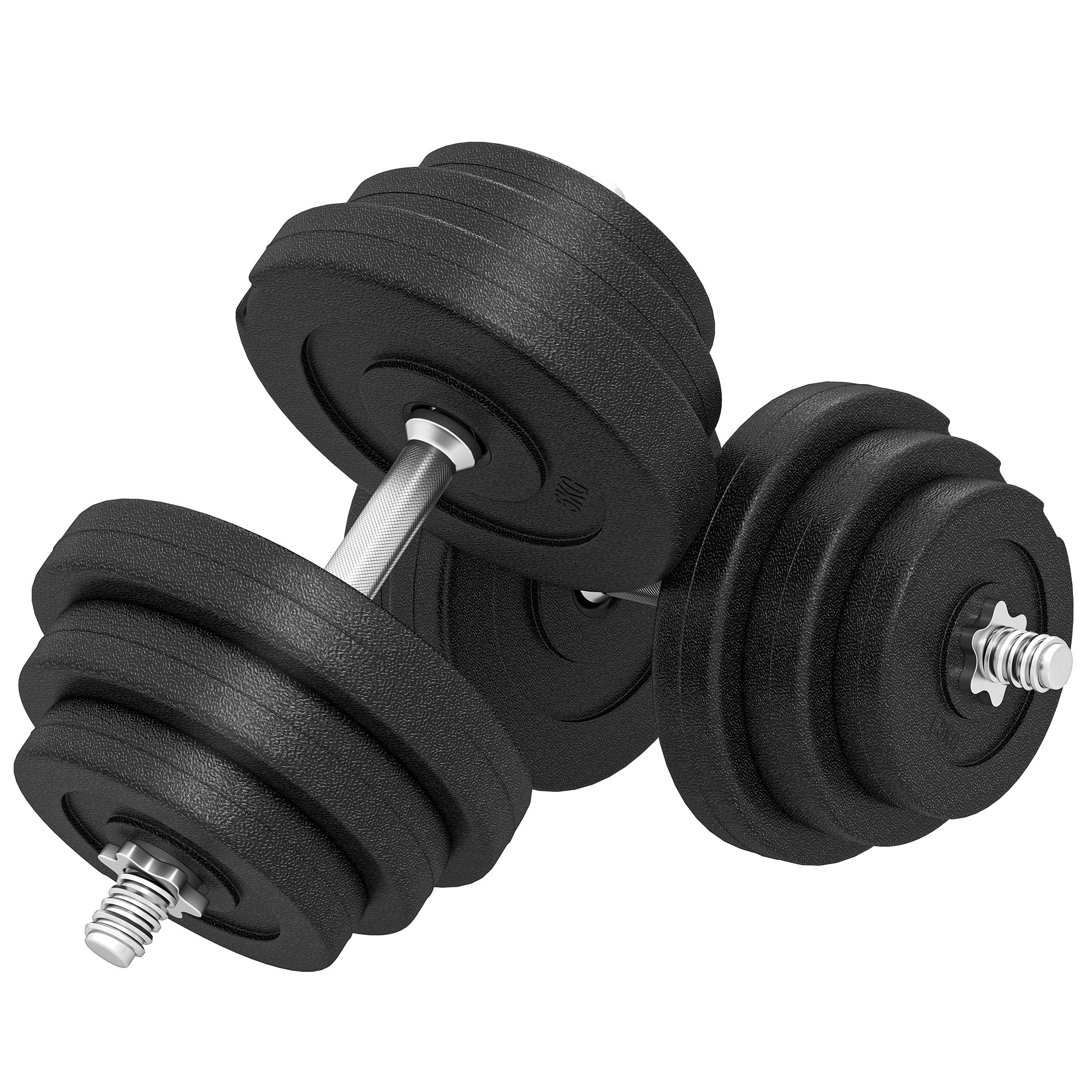 Kurzhantel-Set 40 kg, 2 Metallgriffe, 12 Hantelscheiben, bodenschonend, schwarz