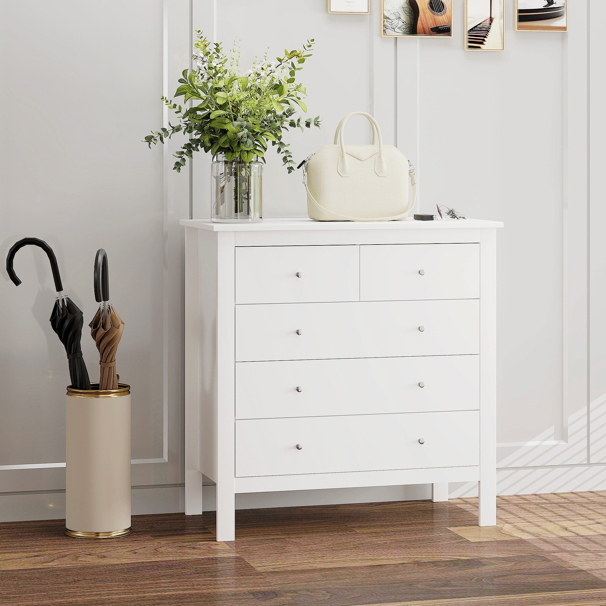 Kommode, Sideboard, leises Öffnen/Schließen, Kippschutz, 79 x 39,5 x 80,5 cm, Weiß