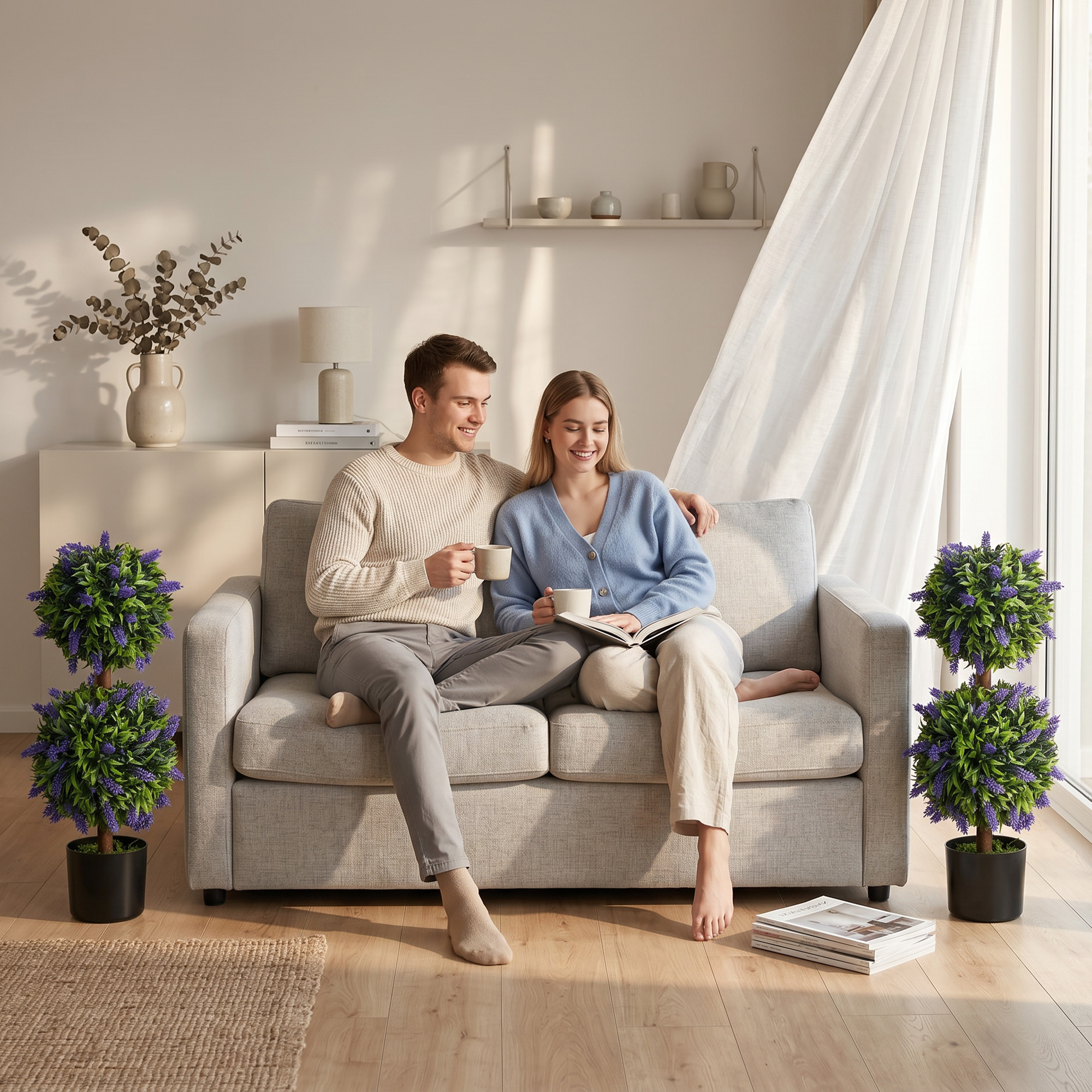 2er-Set künstliche Pflanzen, UV-beständige Kunstpflanze im Blumentopf, 70 cm Zimmerpflanze für Wohnzimmer, Garten