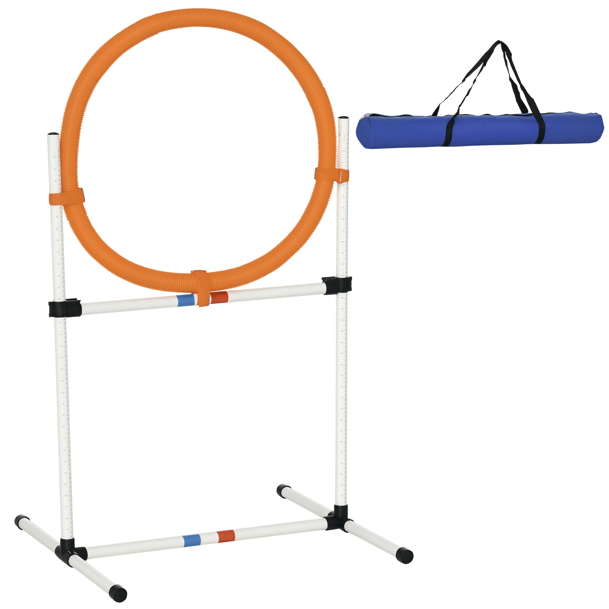 Agility Sprungring für Hunde, Agility Set Hunde, Agility Ring 2 in 1 Sprungringstange mit Tragetasche Kunststoff 74,5 x 66 x 91 cm Weiß+Orange