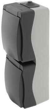 NUQUI Feuchtraum Doppel-Steckdose verti., IP54, Aufputz, 250V~/ 16A