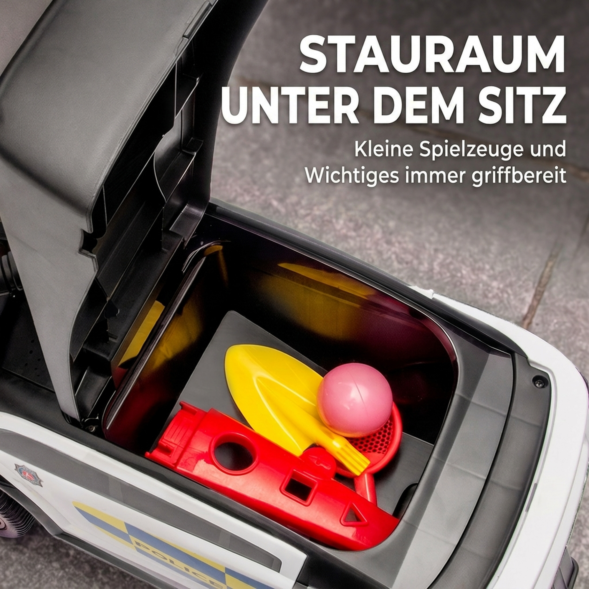 Rutschauto Kinder Polizei Rutschfahrzeug mit Musik Licht Anti-Kipp-Schutz & Stauraum unter dem Sitz 18-36 Monate Weiß