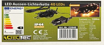 LED Aussen-Lichterkette "CT-ALK040" 4m / warmweiß, Kabel schwarz, IP44, 40 LEDs