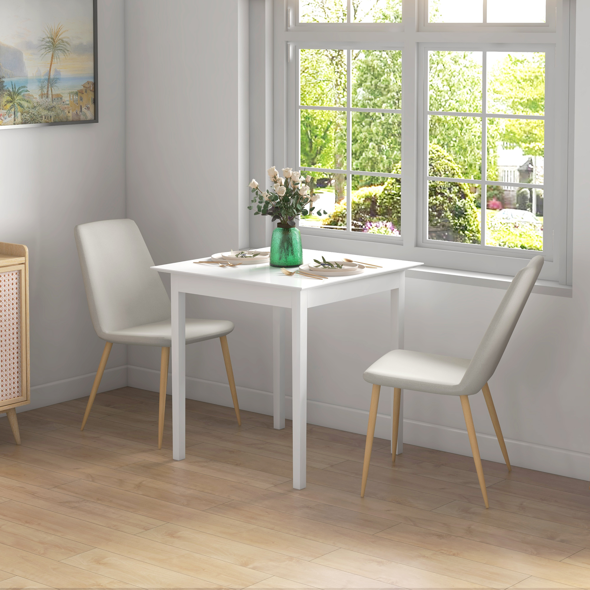 Küchentisch Esstisch Quadratischer Tisch, modernes Design, 75 cm x 75 cm x 76 cm, Weiß