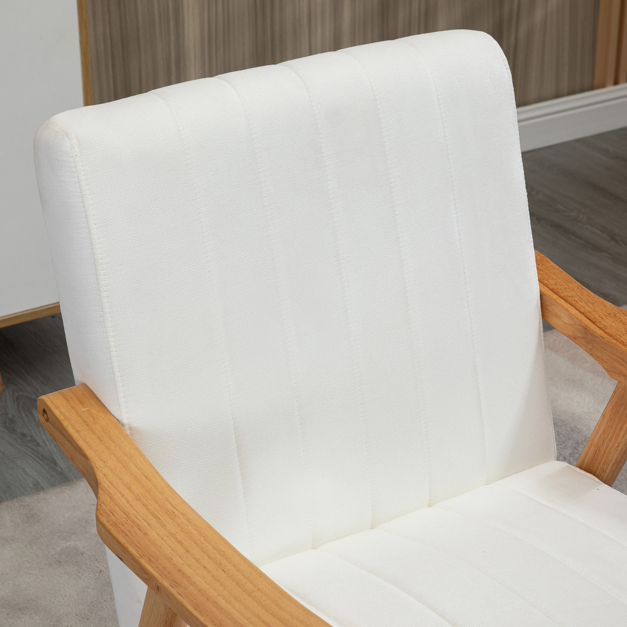 Polstersessel im Skandi-Design, Samtoptik, Massivholzrahmen, 68 x 74 x 82cm, Natur+Creme