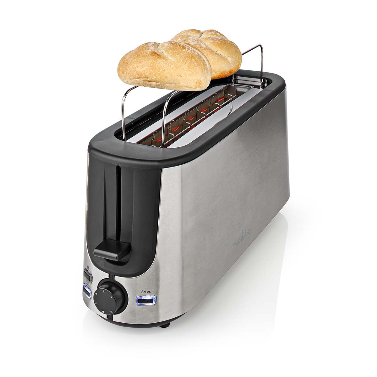 Toaster | Edelstahl Serie | 2 Brotscheiben | 1 Langer Schlitz | Bräunungsstufen: 6 | Auftaufunktion | Brötchenaufsatz | Aluminium Toaster | Edelstahl Serie | 2 Brotscheiben | 1 Langer Schlitz | Bräunungsstufen: 6 | Auftaufunktion | Brötchenaufsatz | Aluminium