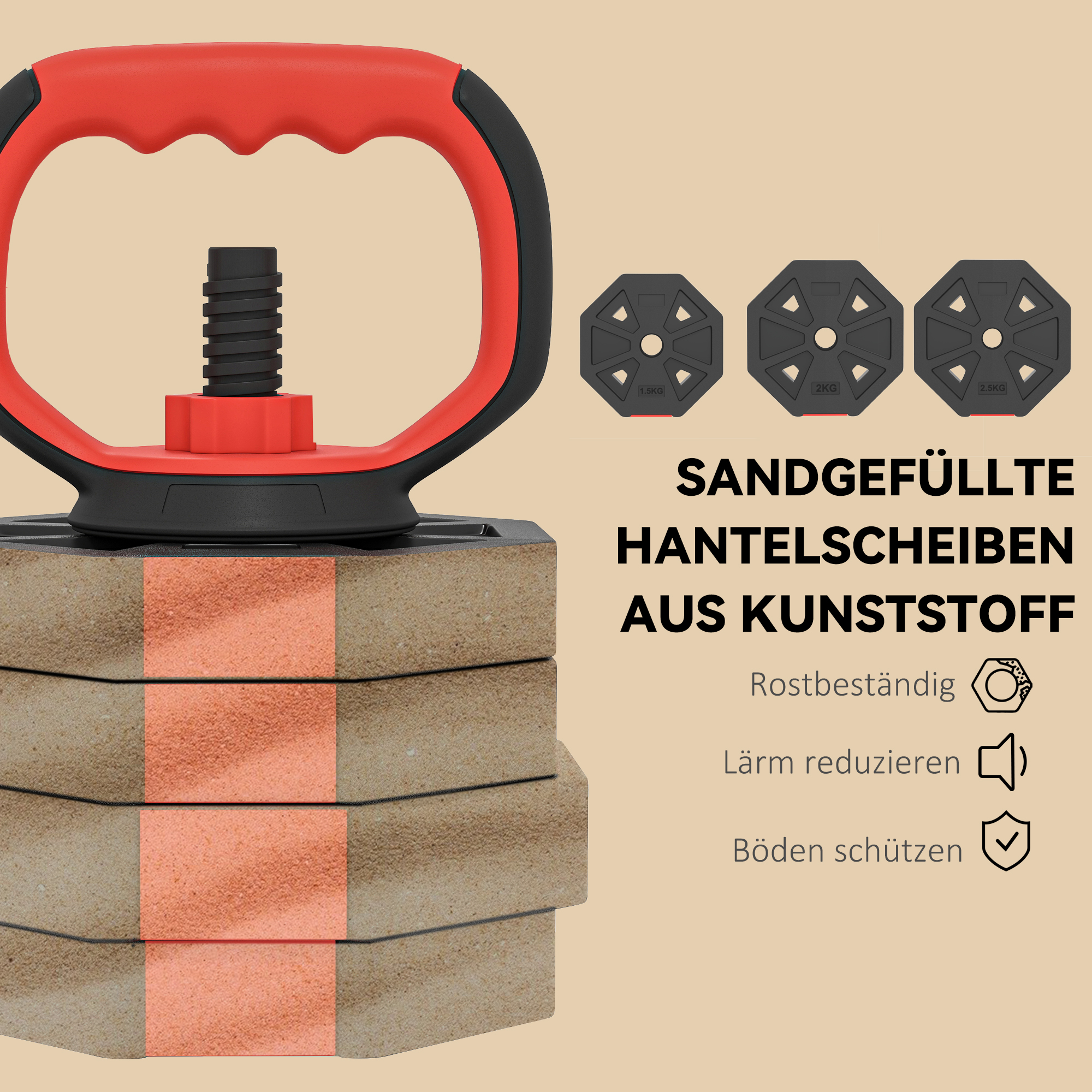6-in-1 Hantelset Kurzhantel Set Kurzhanteln Langhanteln verstellbar 25 KG für Krafttraining Zuhause