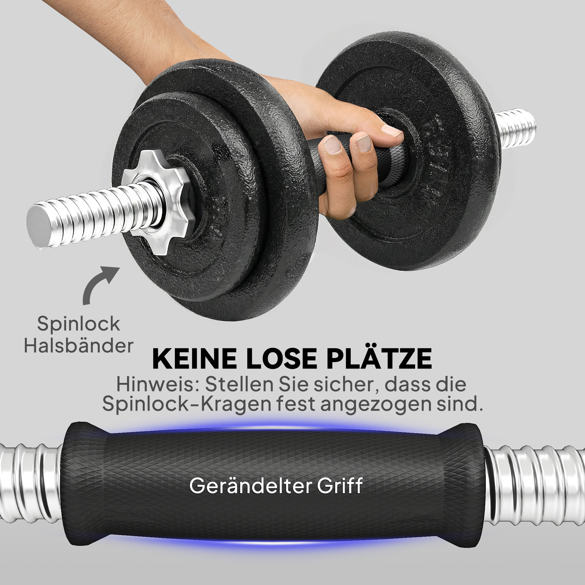 Hantelset 2-in-1 Kurzhanteln Langhanteln verstellbar bis 20 KG mit rutschfestem Griff für Krafttraining Zuhause Grau