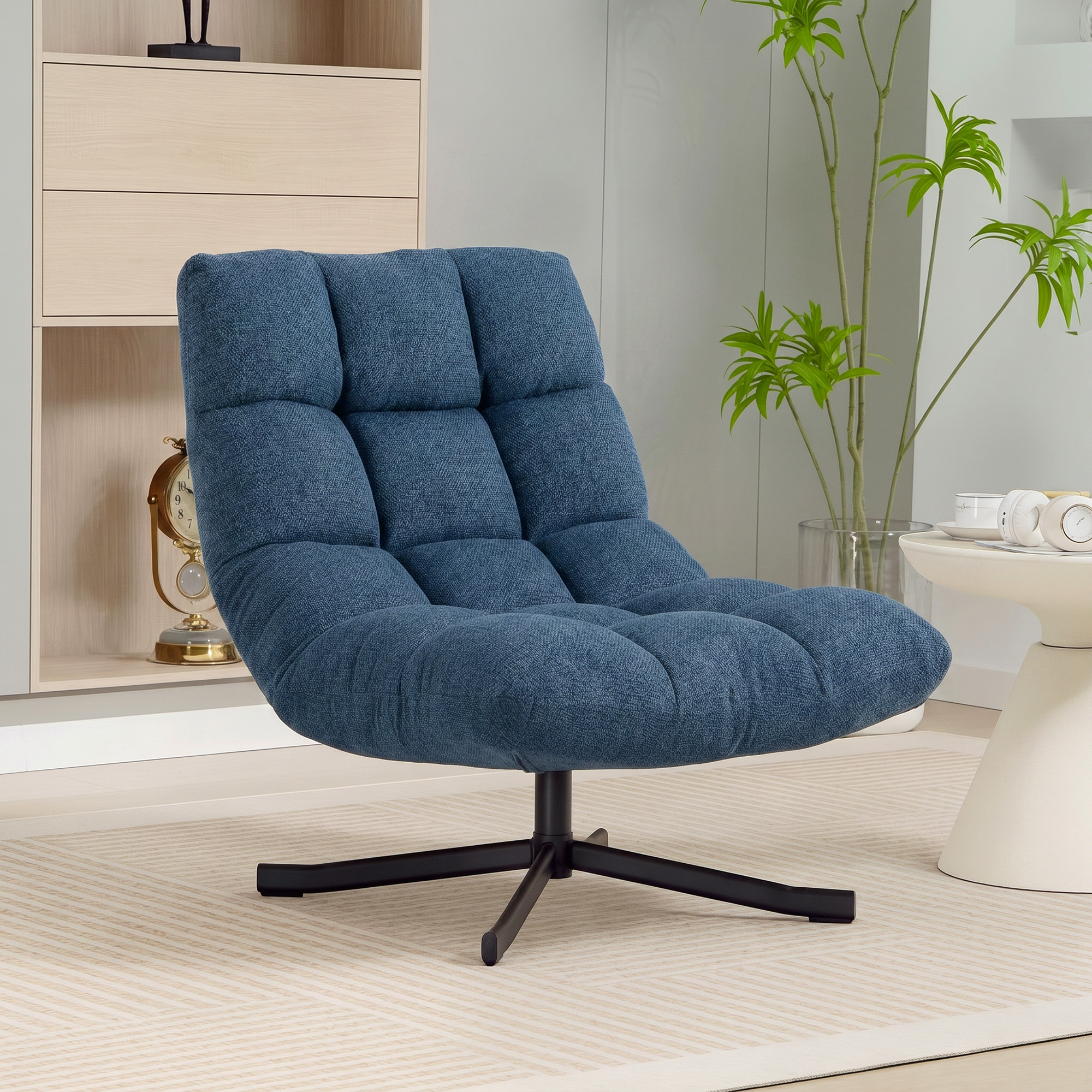 drehbarer Akzentstuhl, Moderner Lounge-Sessel ohne Armlehnen mit Stahlbeinen, Dunkelblau
