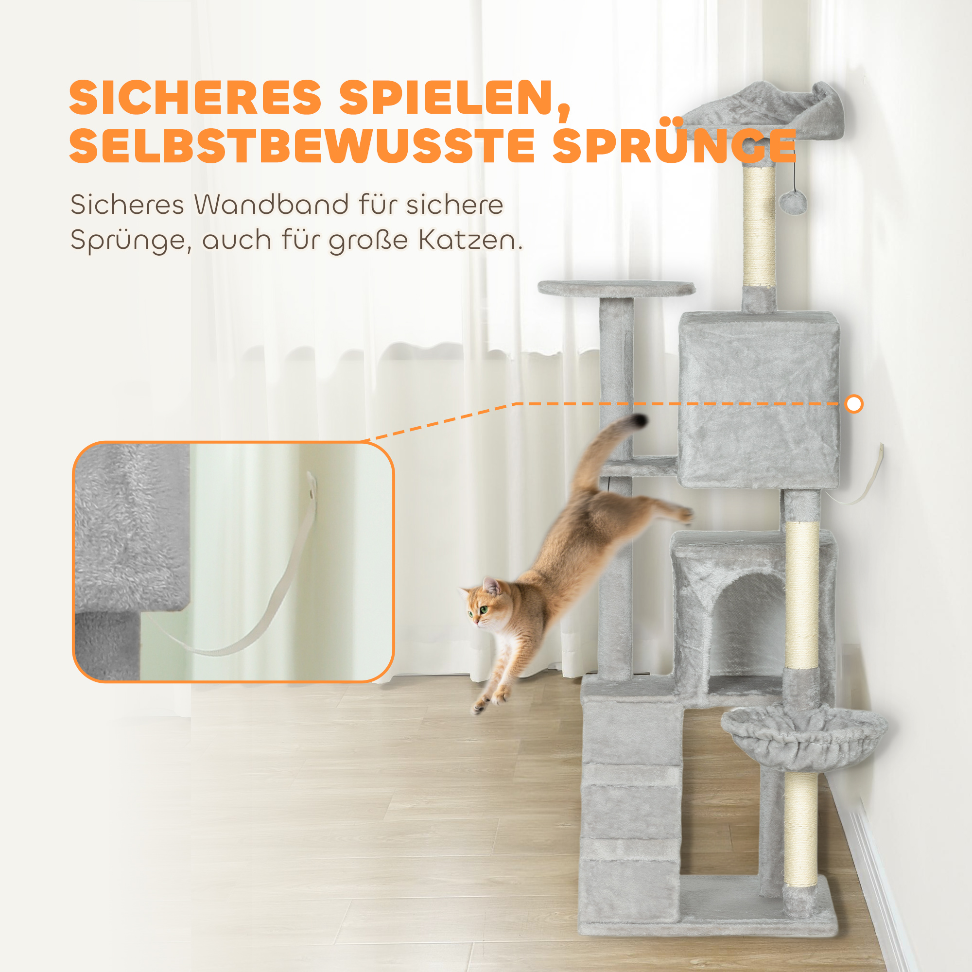 160 cm Katzenkratzbaum, mehrere Ebenen, Sisal-Kratzpfosten, Höhlen, Plüsch-Plattformen, Hängematte, Leiter, Spielbälle