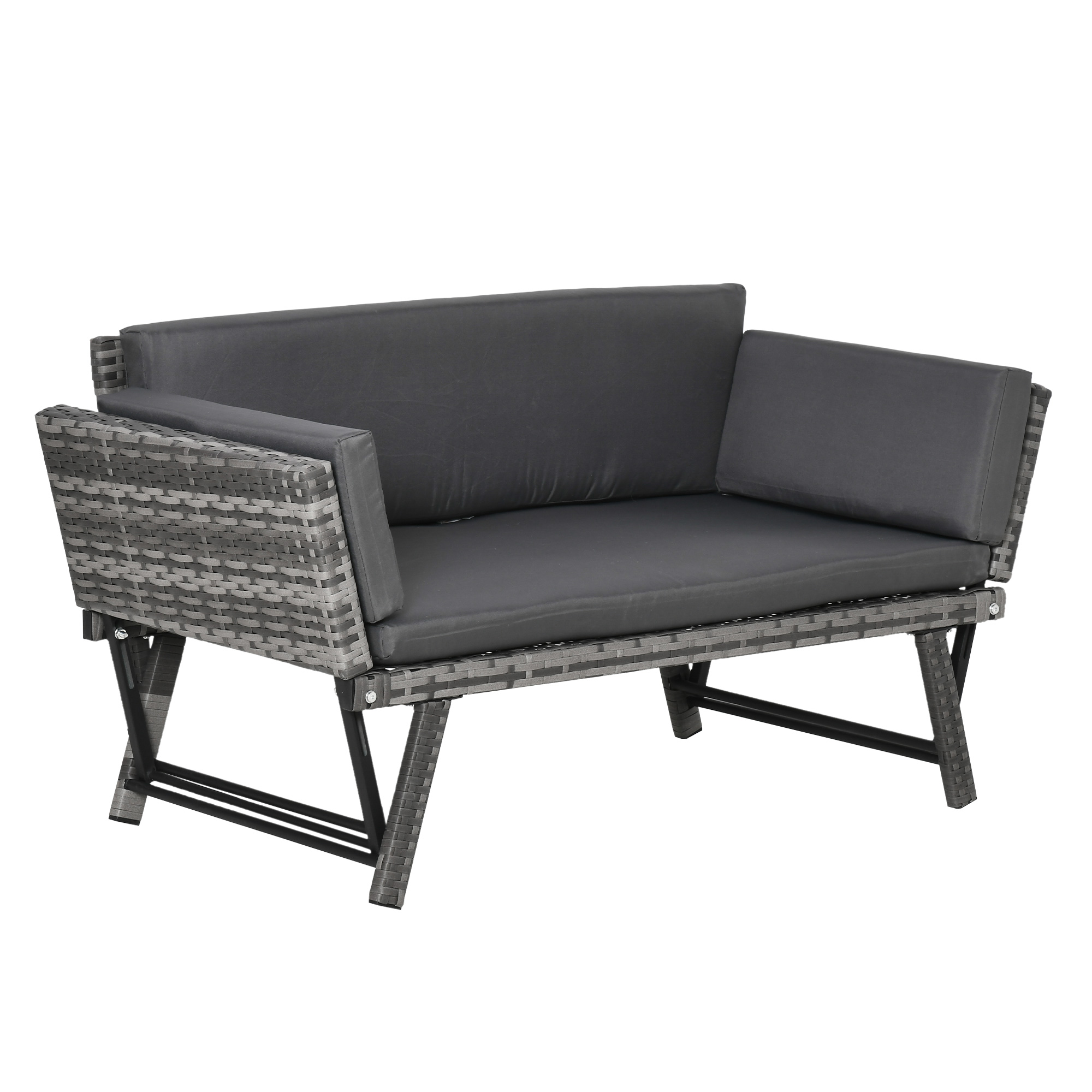 Polyrattan Gartensofa 2 Sitzer Gartenmöbel Loungesofa Gartenbank Gartenliege klappbar Armlehnen Stahl Grau 129 x 63 x 67 cm